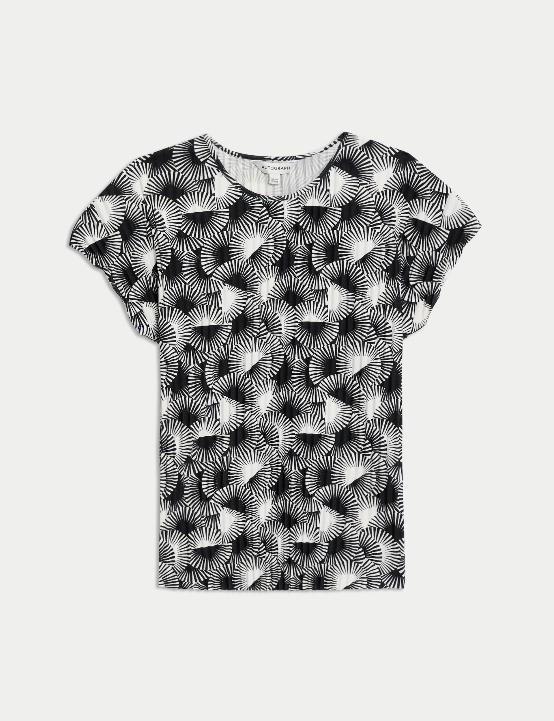 Autograph Women's Plisse Printed T-Shirt - 14 - Black Mix, Black Mix