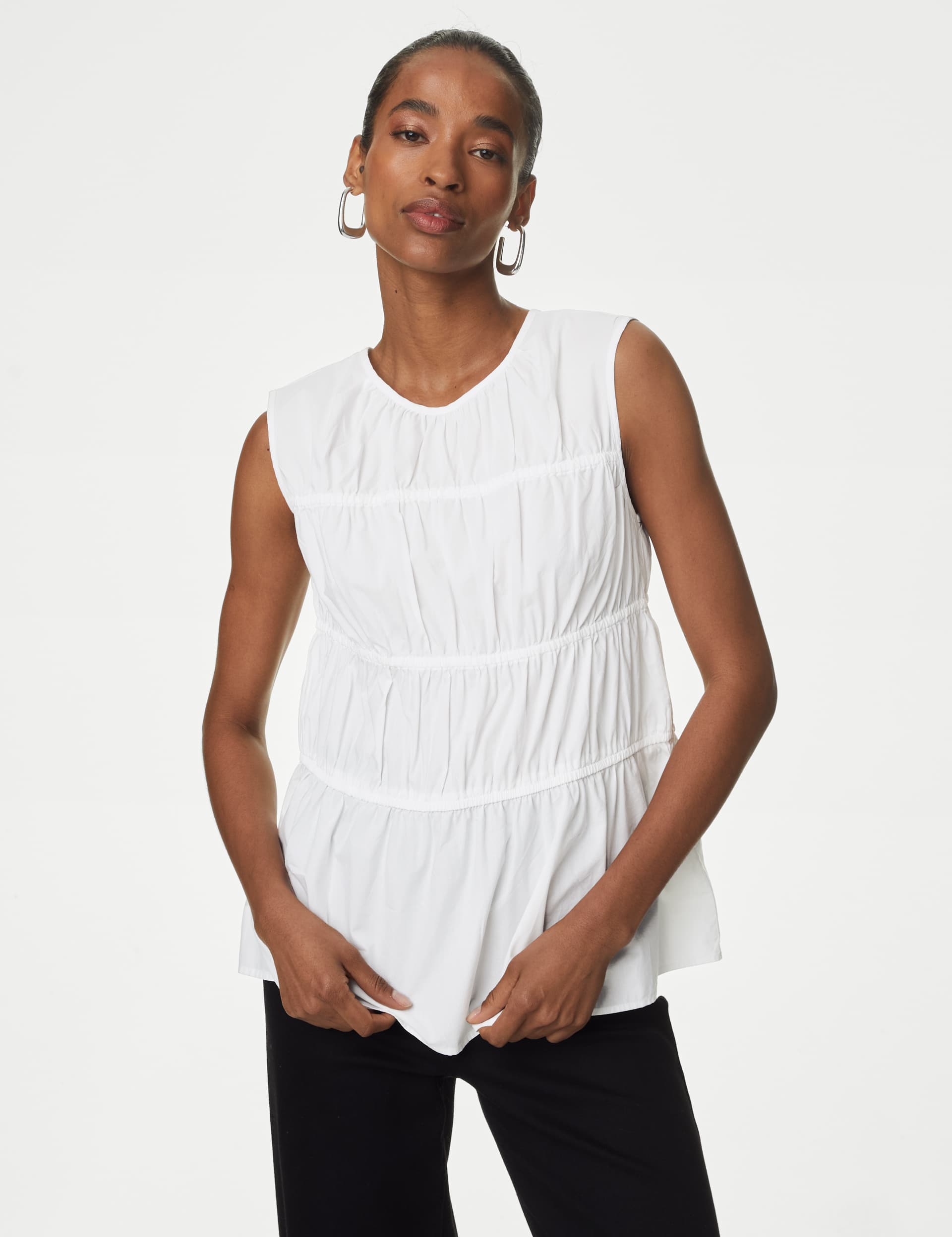 Autograph Women's Pure Cotton Shirred Detail Top - 14 - Ivory, Ivory