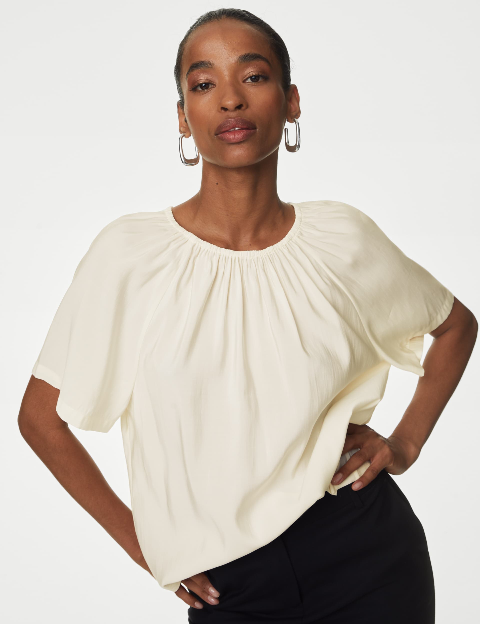 Autograph Women's Modal Rich Round Neck Relaxed Blouse - 18 - Ivory, Ivory