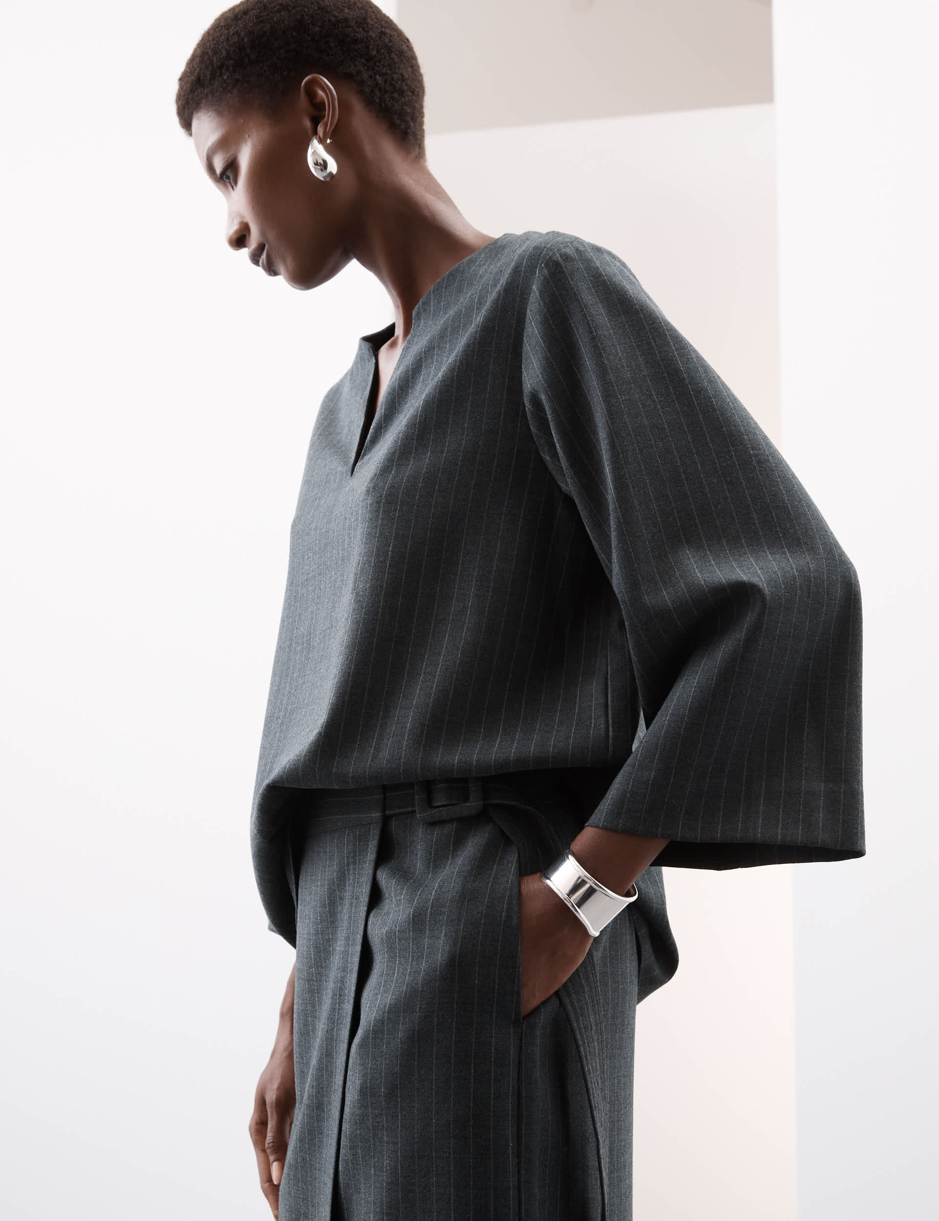 Autograph Women's Striped V-Neck Popover Blouse