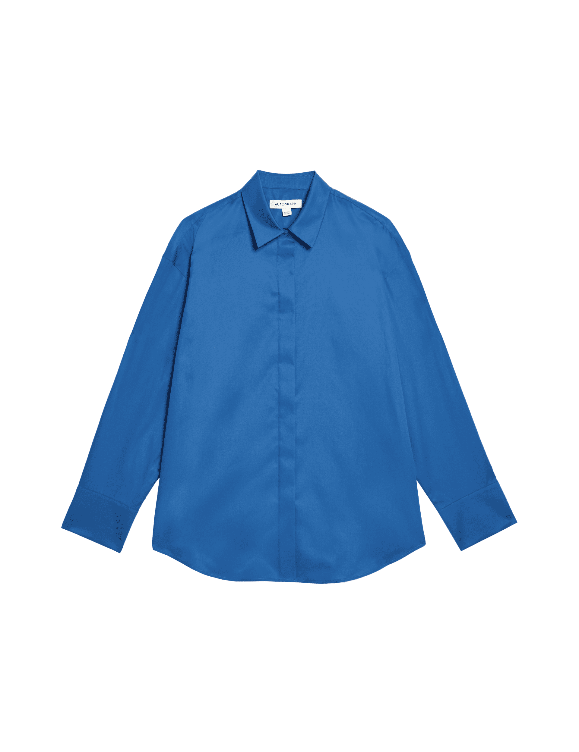 Autograph Women's Pure Cotton Collared Relaxed Shirt - 12 - Sapphire, Soft White,Sapphire