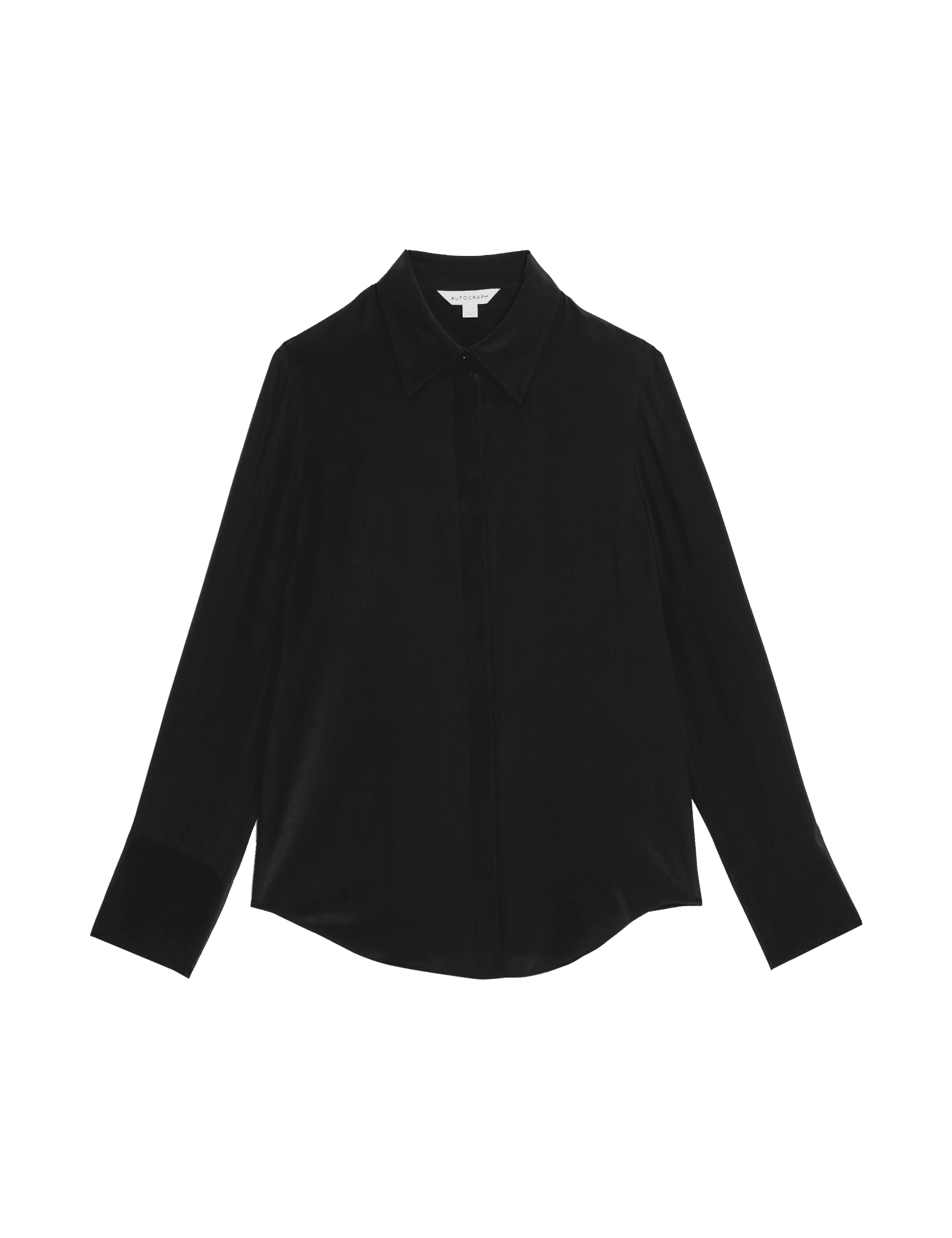 Autograph Women's Pure Silk Collared Shirt - 12 - Black, Ivory,Black