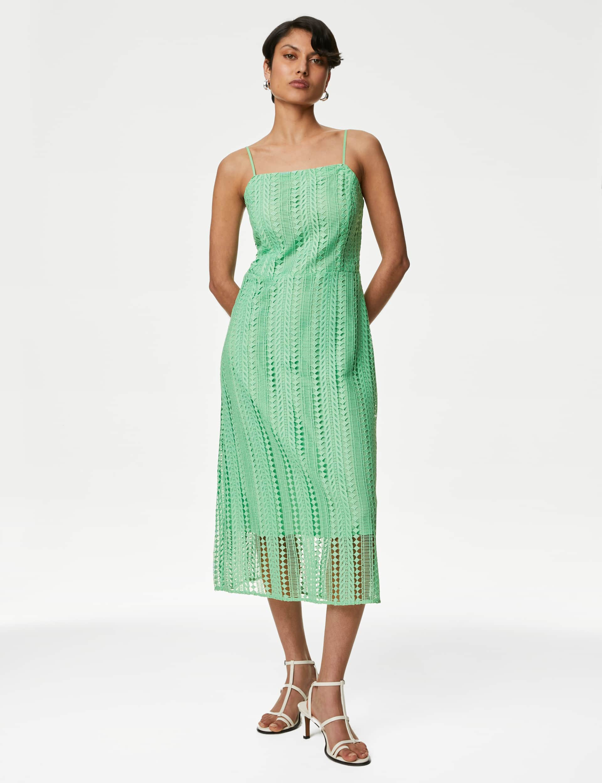 Autograph Women's Lace Square Neck Midaxi Waisted Dress - 22 - Spearmint, Spearmint