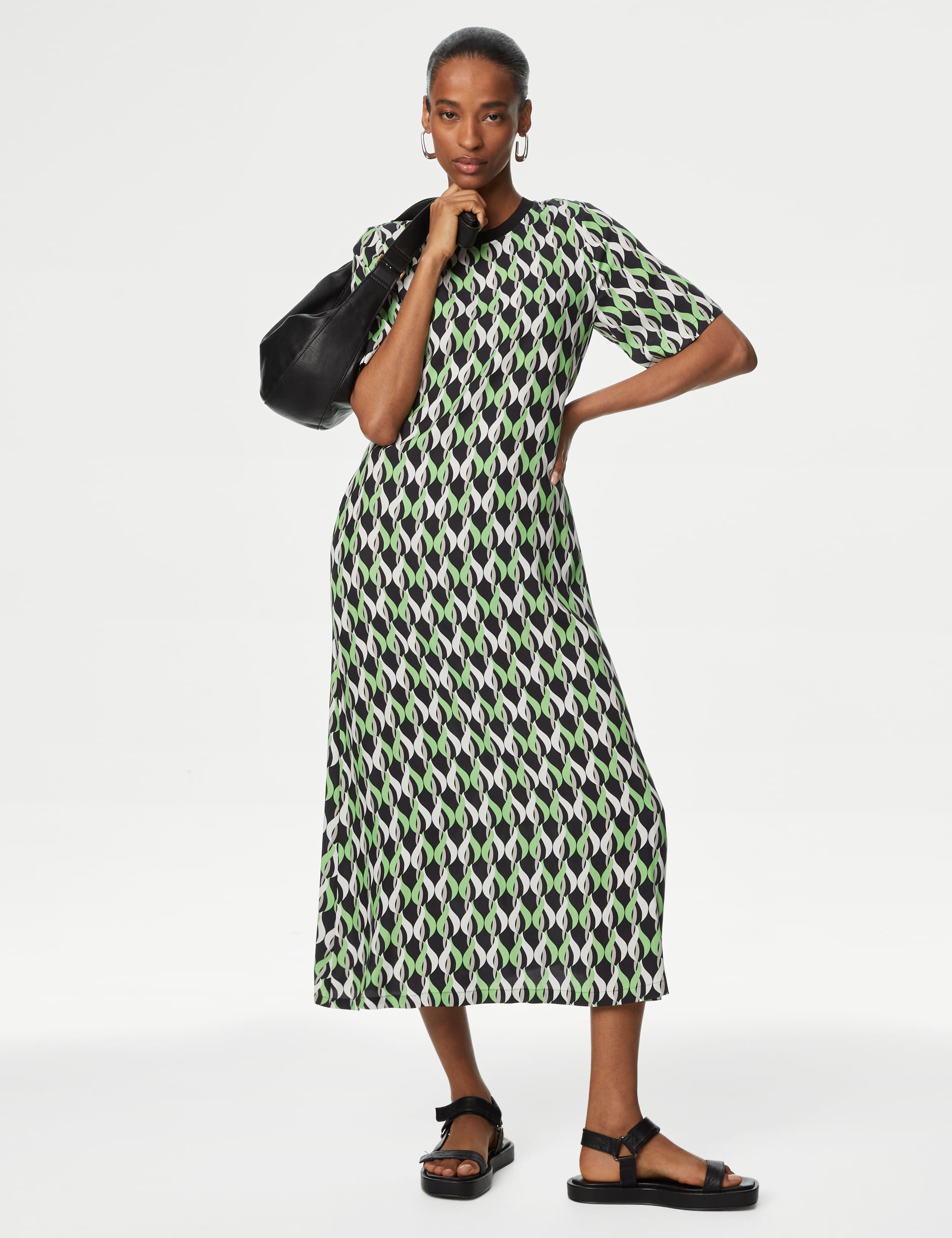 Autograph Women's Cupro Rich Printed Midaxi T-Shirt Dress