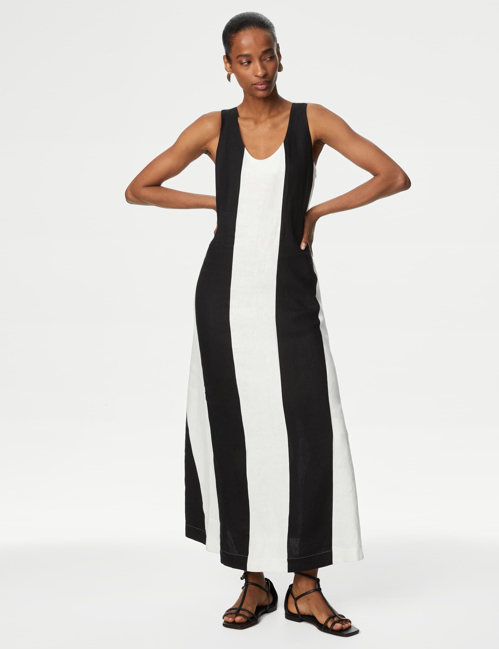 Autograph Women's Pure Irish Linen Striped Maxi Column Dress