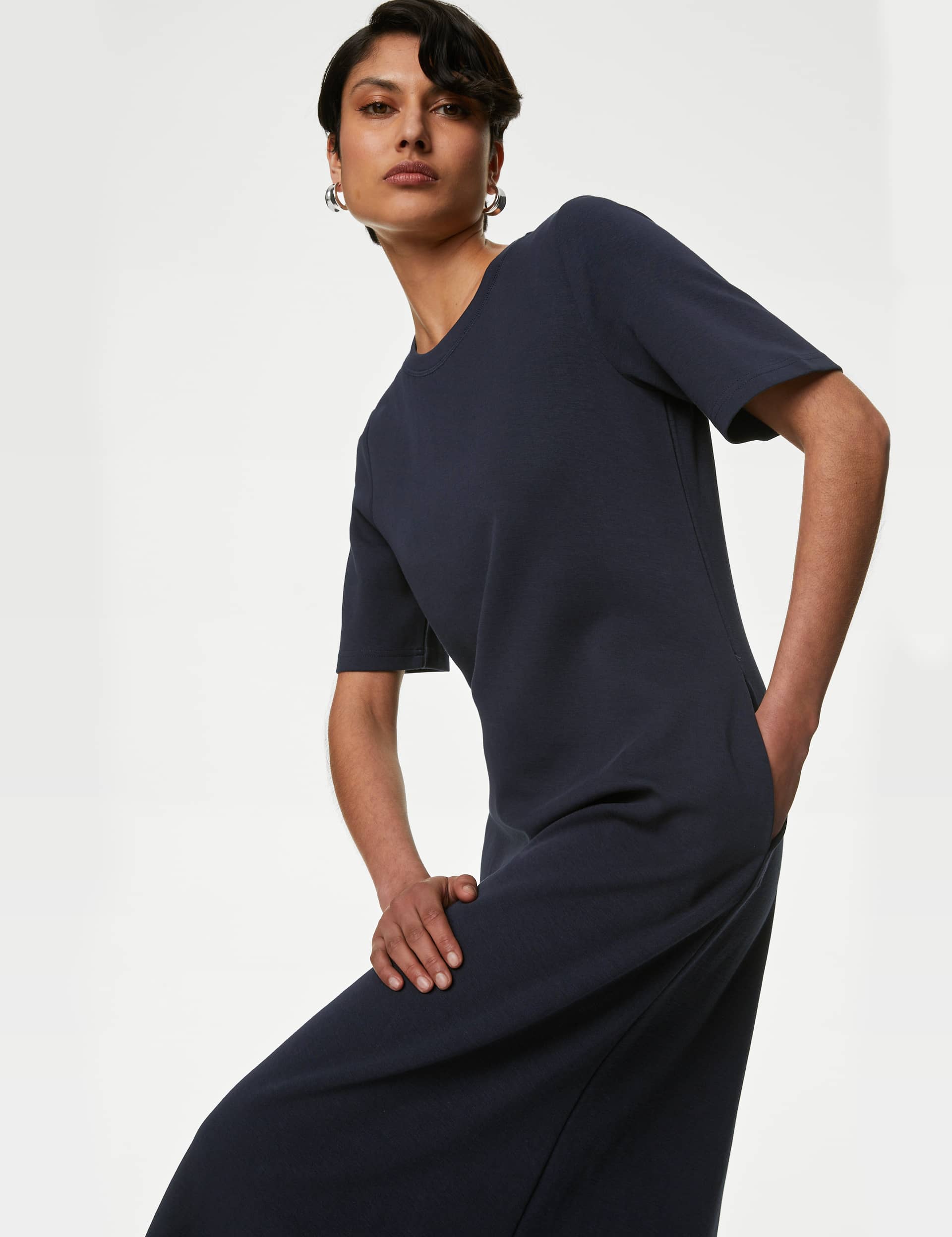 Autograph Women's Cotton Rich Round Neck Midaxi T-Shirt Dress - 8 - Dark Navy, Dark Navy