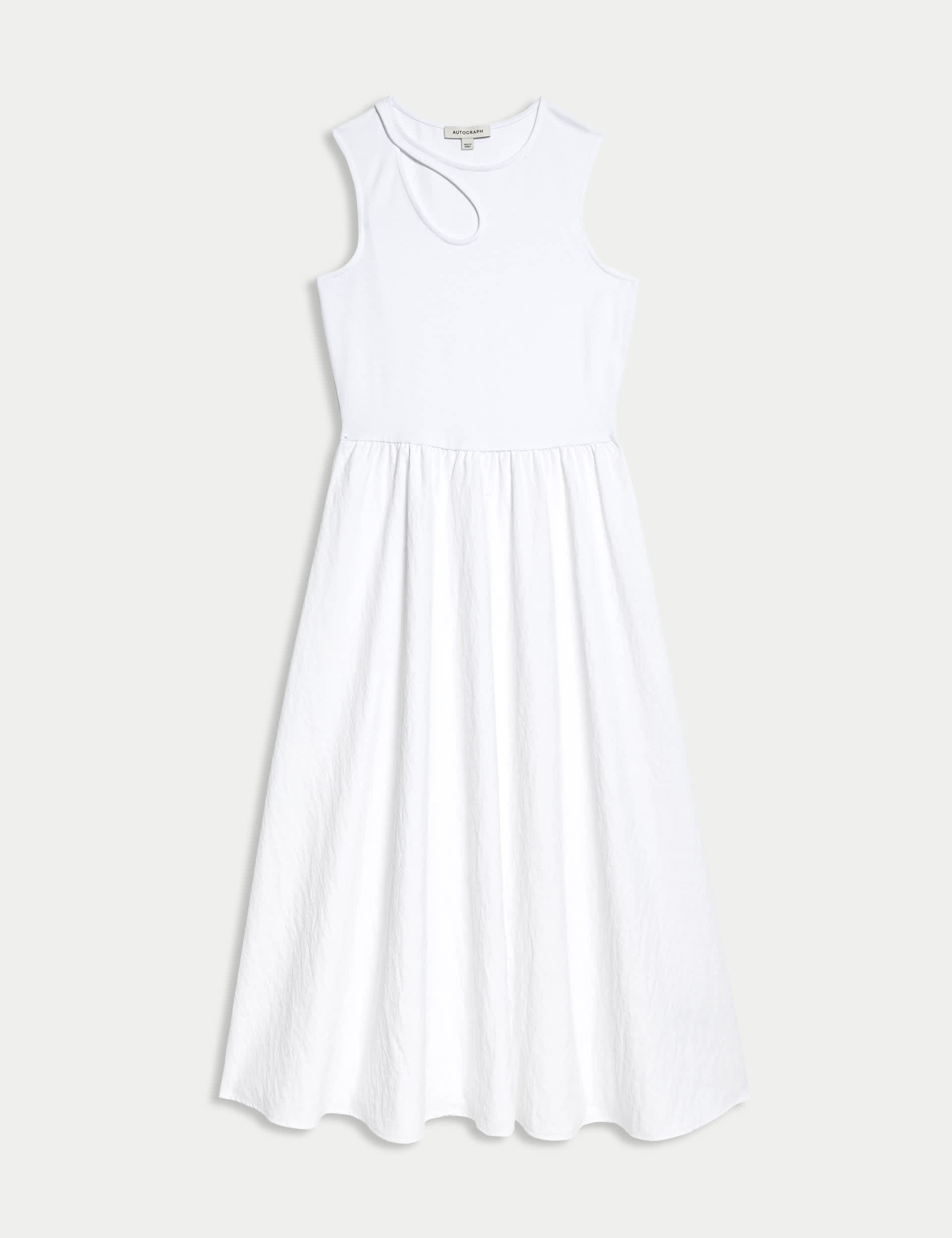 Autograph Women's Cotton Rich Round Neck Midaxi Waisted Dress - 16 - Soft White, Soft White