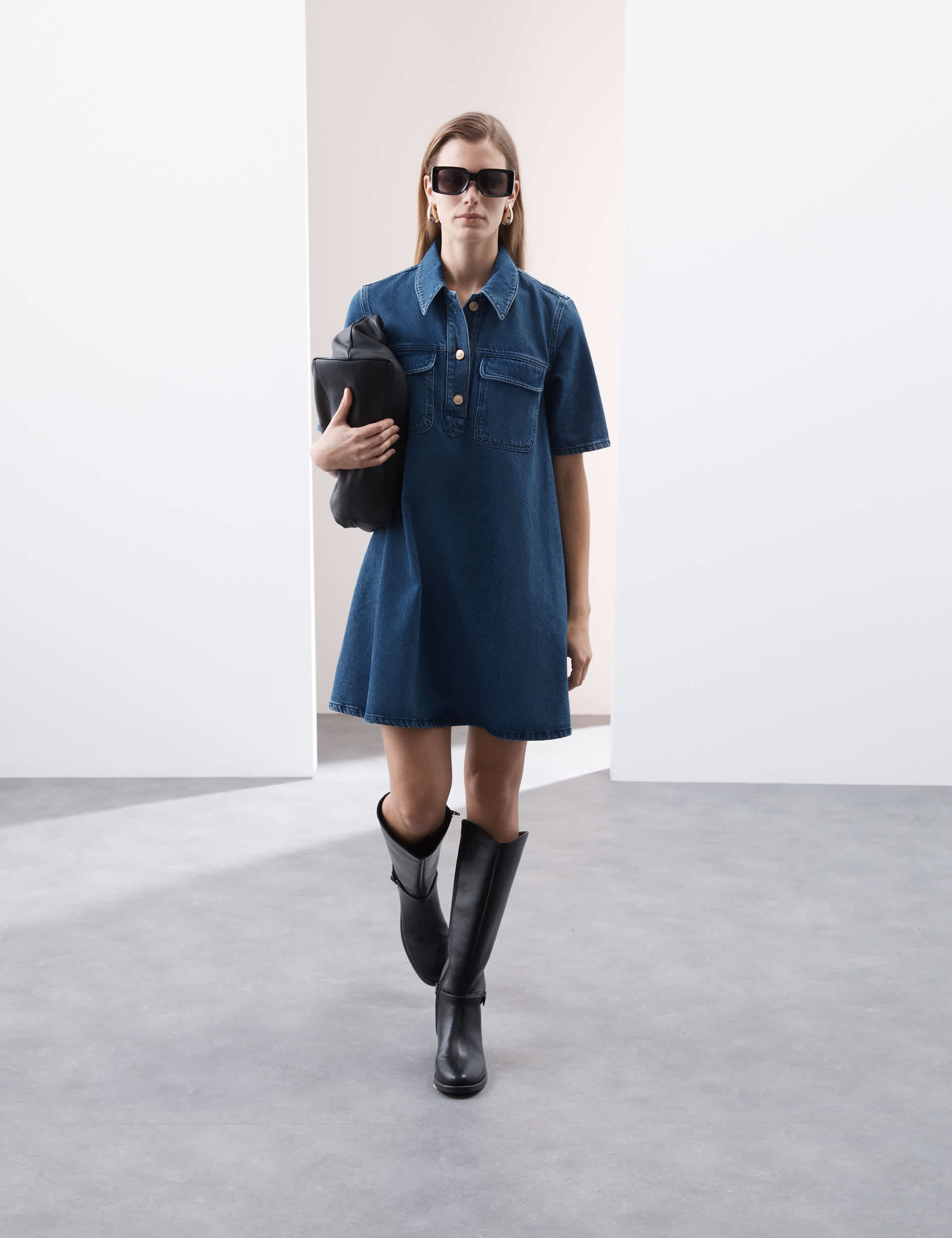 Autograph Women's Pure Cotton Mini Shirt Dress - 12 - Indigo, Indigo