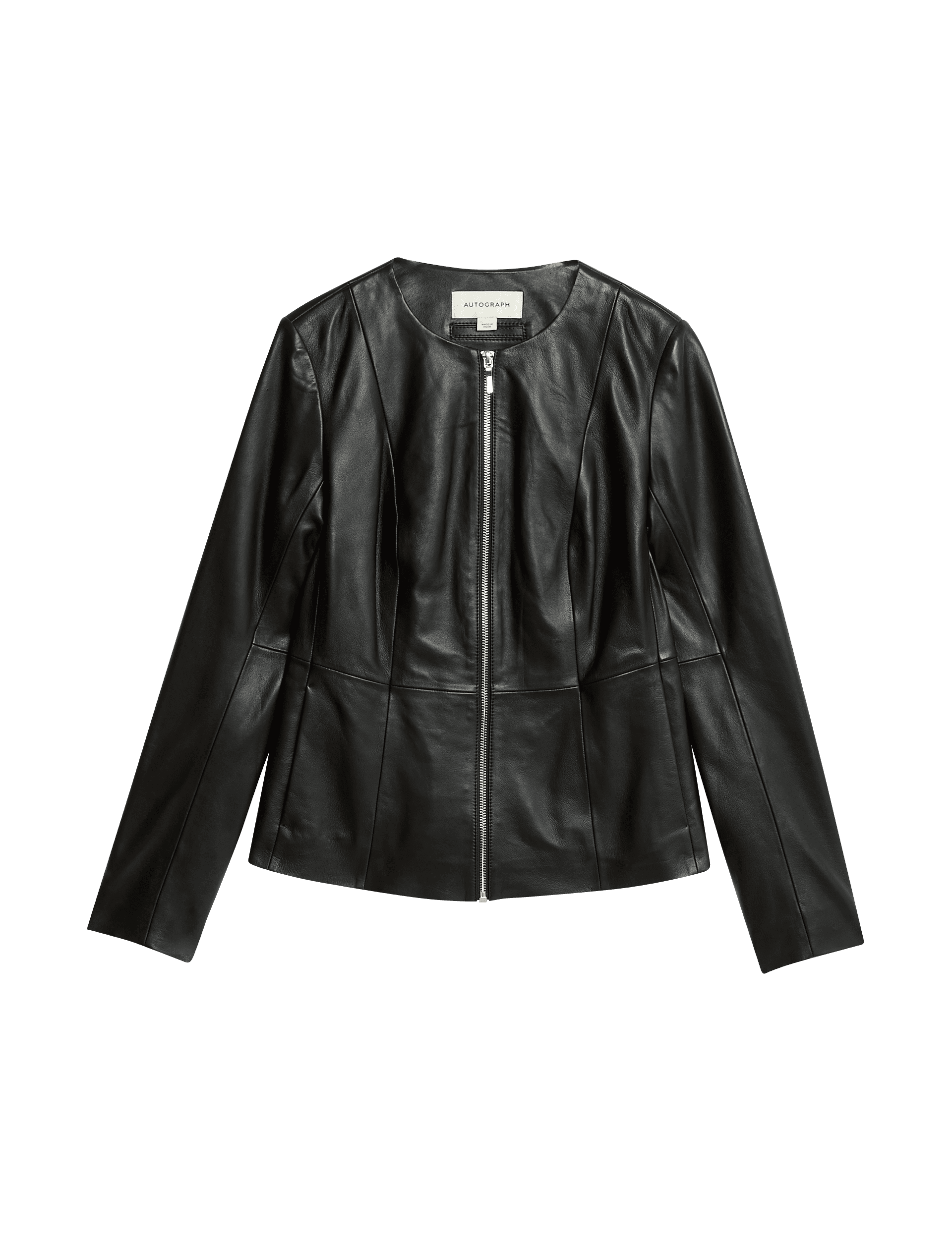 Autograph Women's Leather Collarless Jacket - 10 - Black, Black