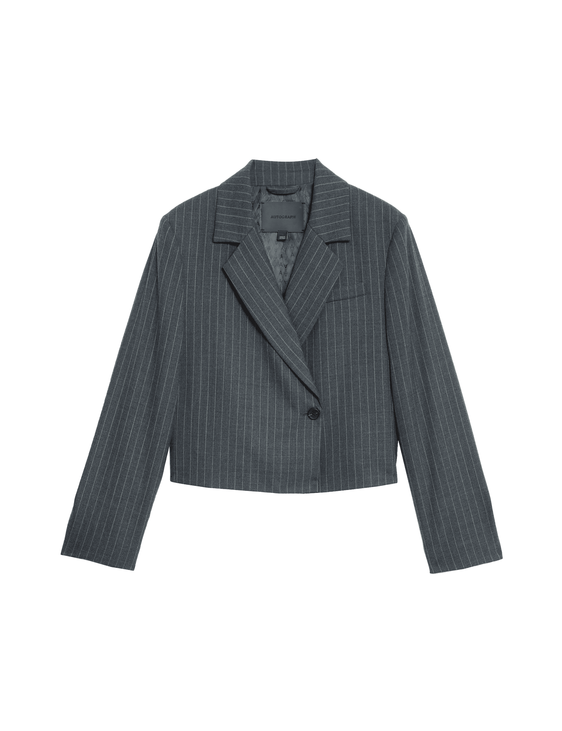 Autograph Women's Wool Blend Pinstripe Cropped Blazer - 14 - Slate Mix, Slate Mix