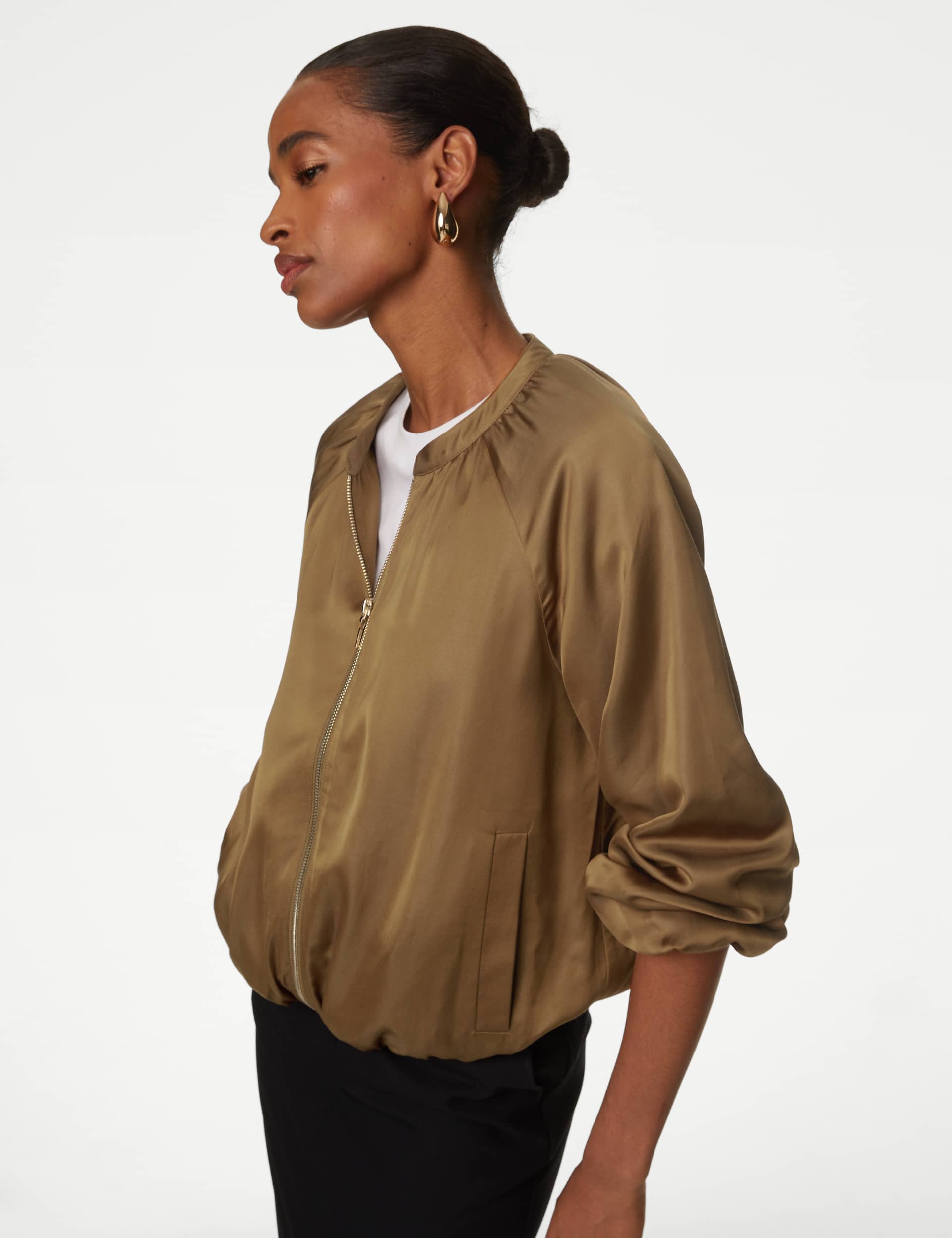 Autograph Women's Satin Bomber Jacket - 20 - Caramel, Caramel