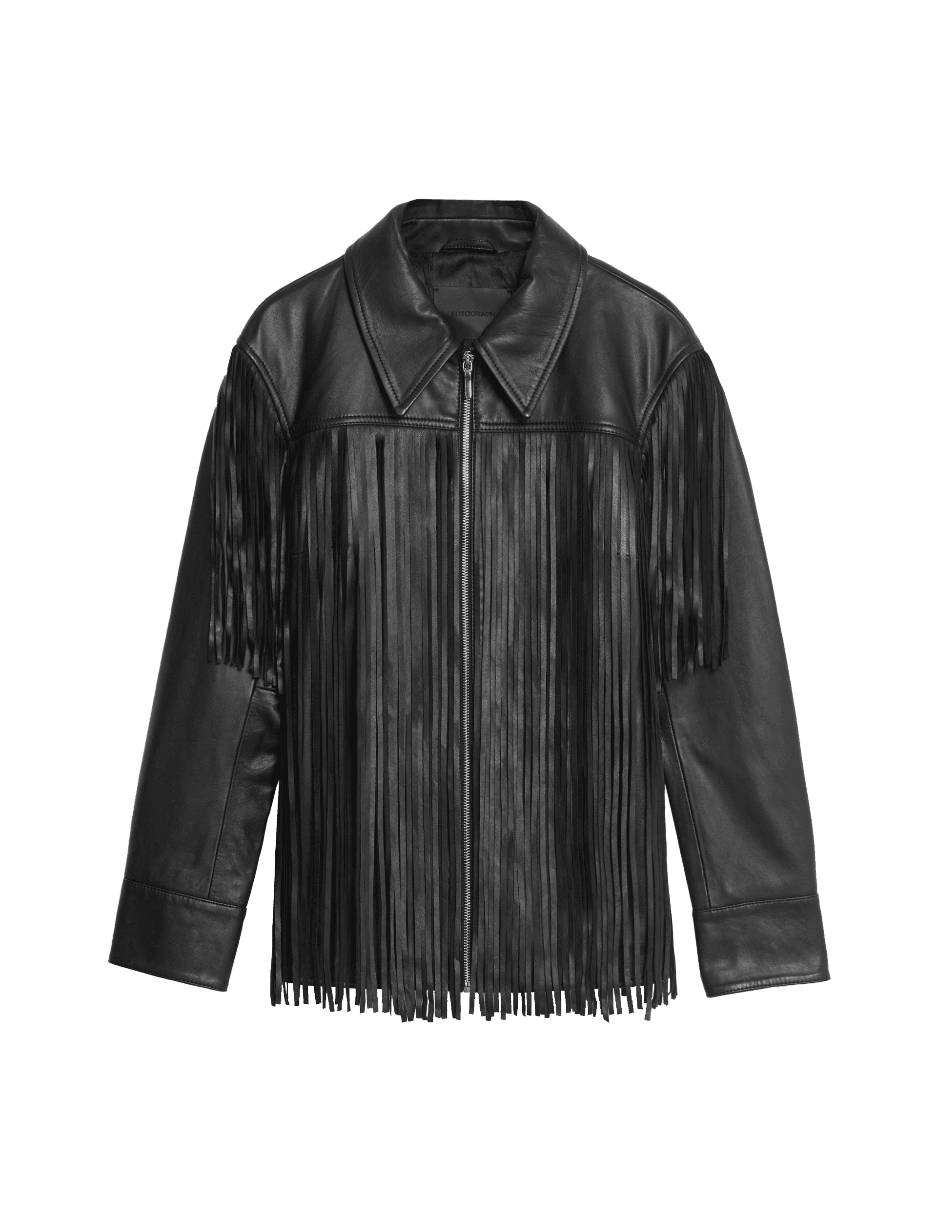 Autograph Women's Leather Tassel Fringed Biker Jacket - M - Black, Black