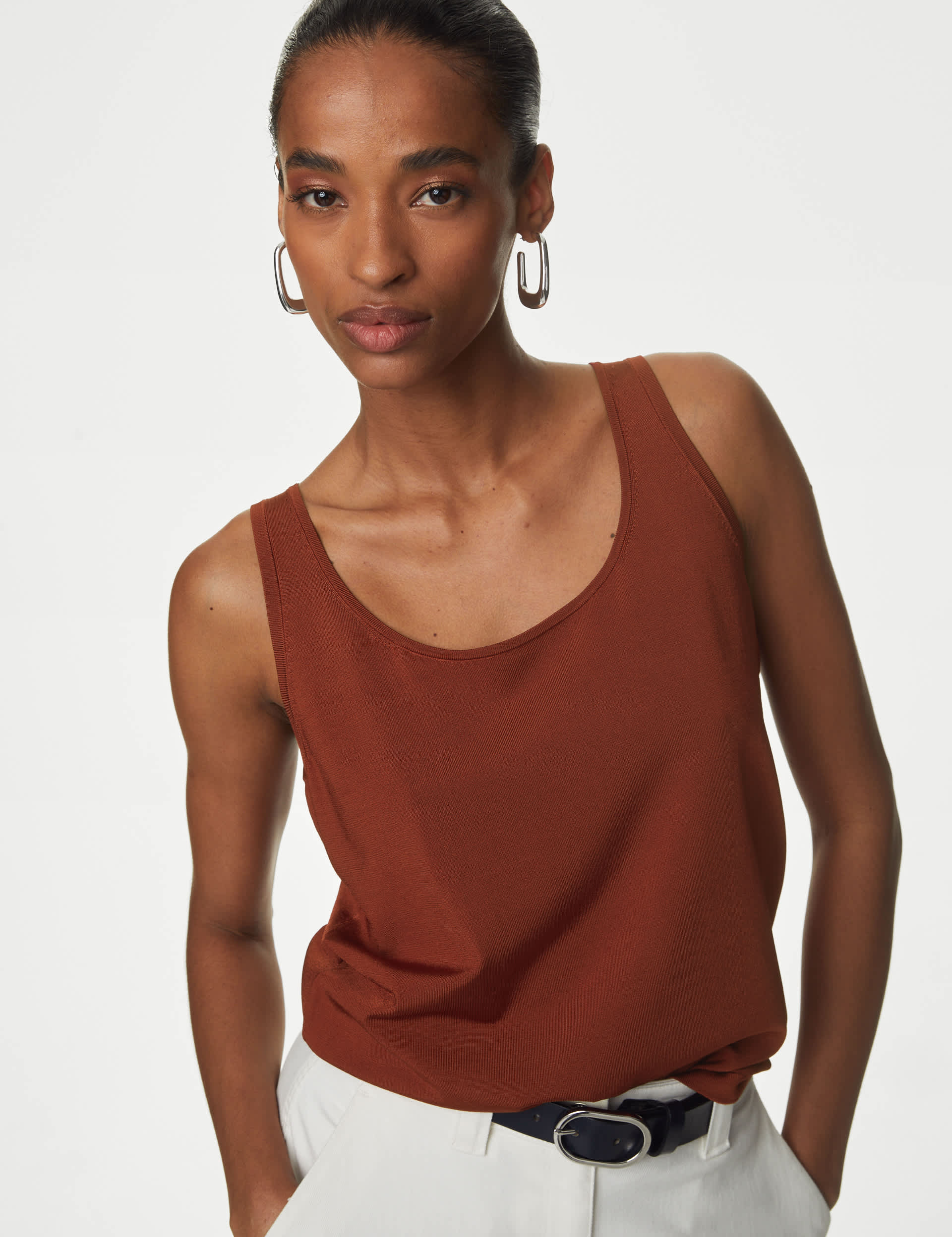 Autograph Women's Scoop Neck Knitted Vest - 12 - Burnt Sienna, Burnt Sienna