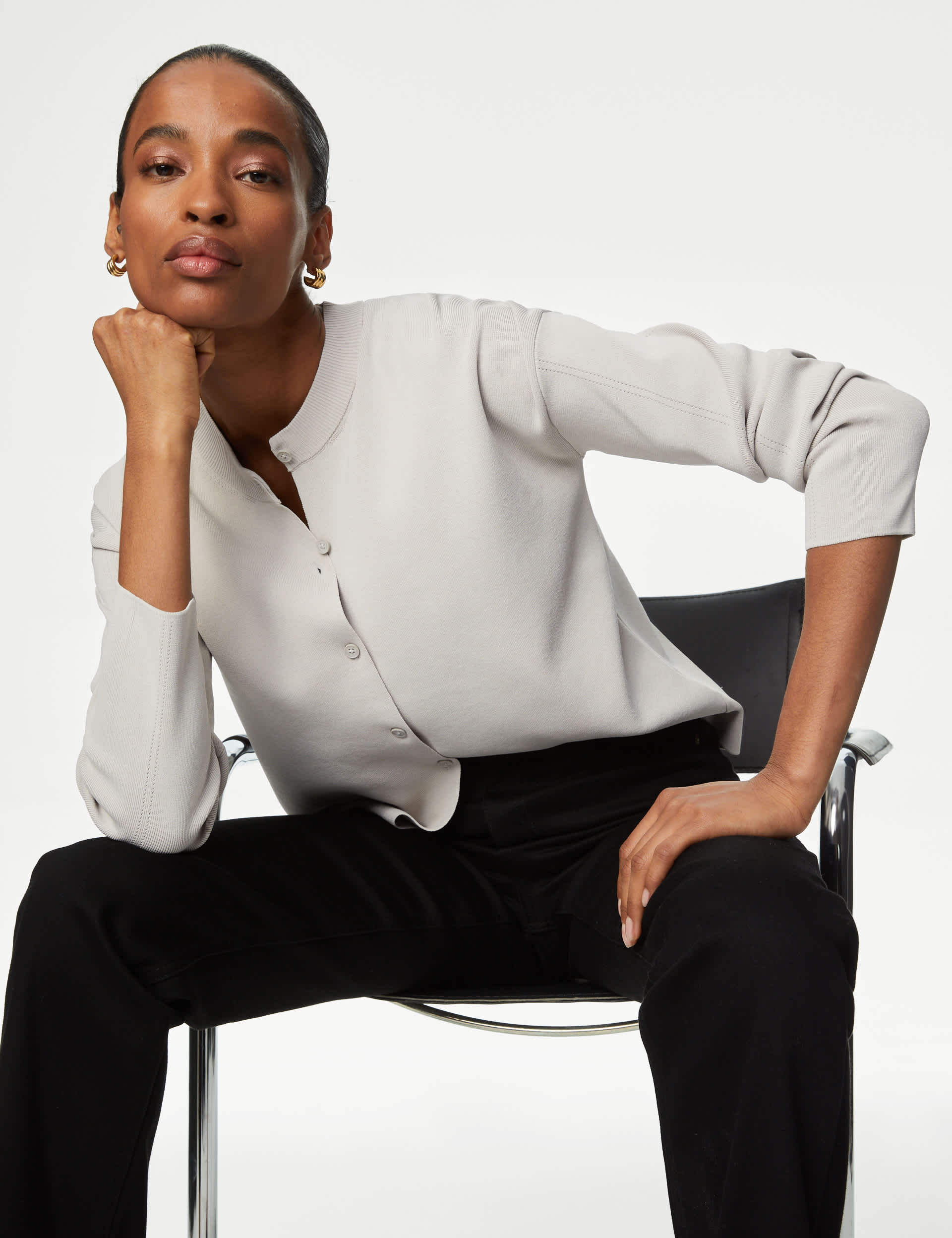 Autograph Women's Crew Neck Button Front Cardigan