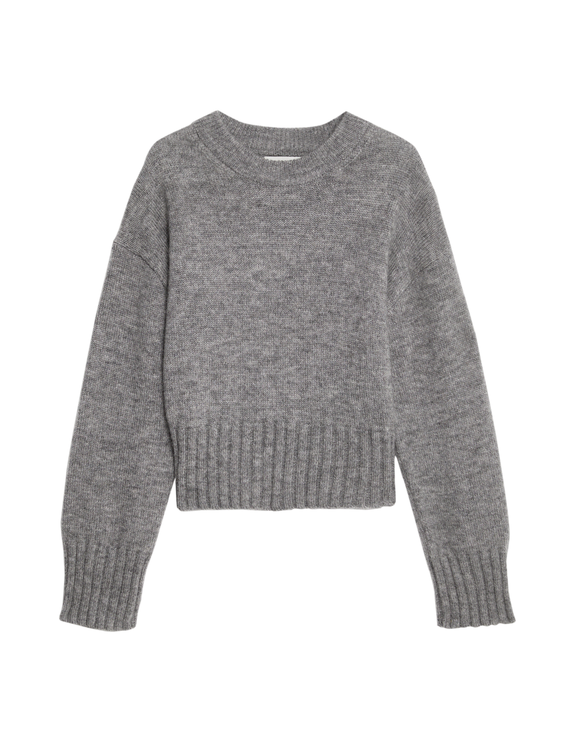 Autograph Women's Crew Neck Cropped Jumper with Mohair - 14 - Grey Marl, Caramel,Grey Marl