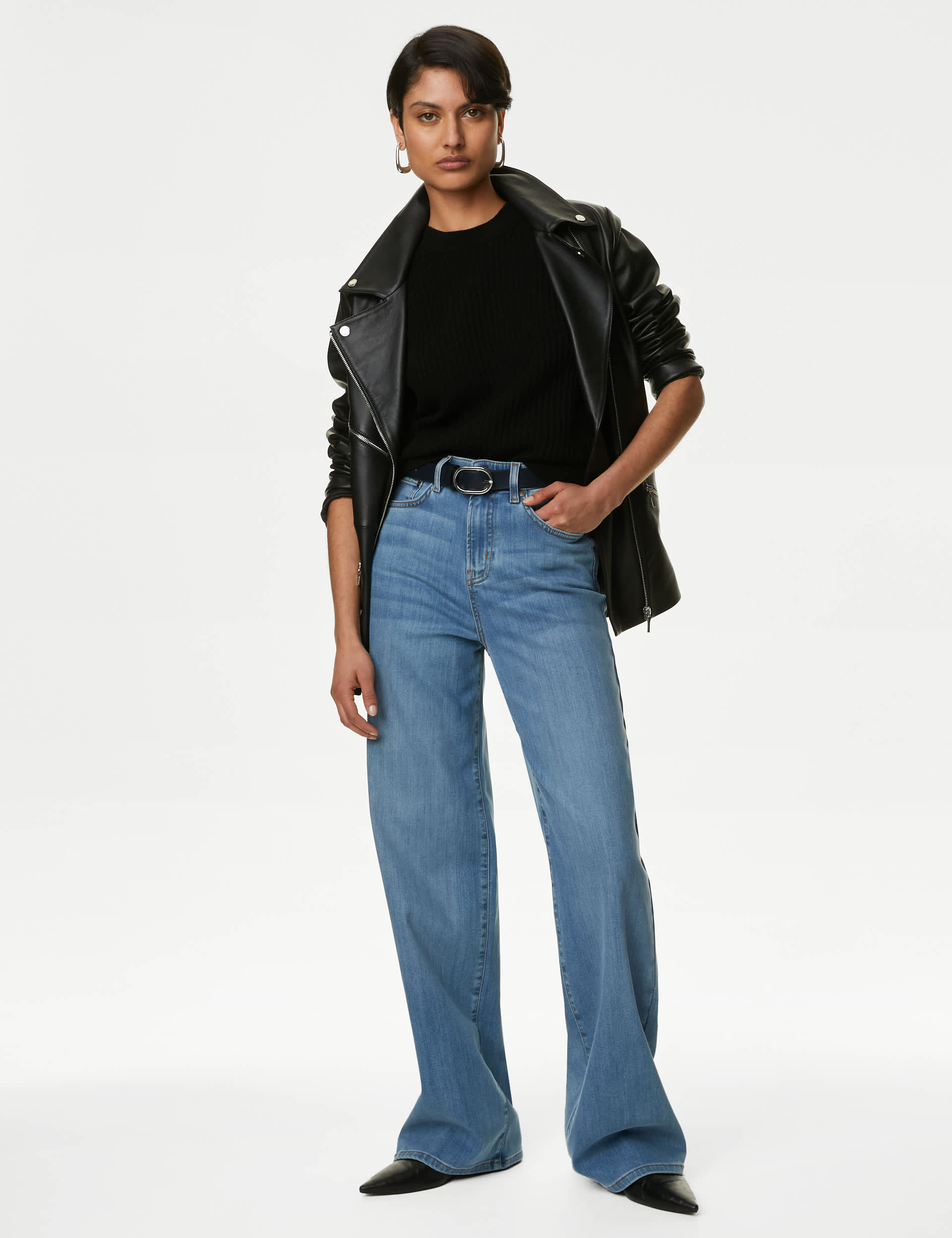 Autograph Women's Lyocell  Blend High Waisted Wide Leg Jeans