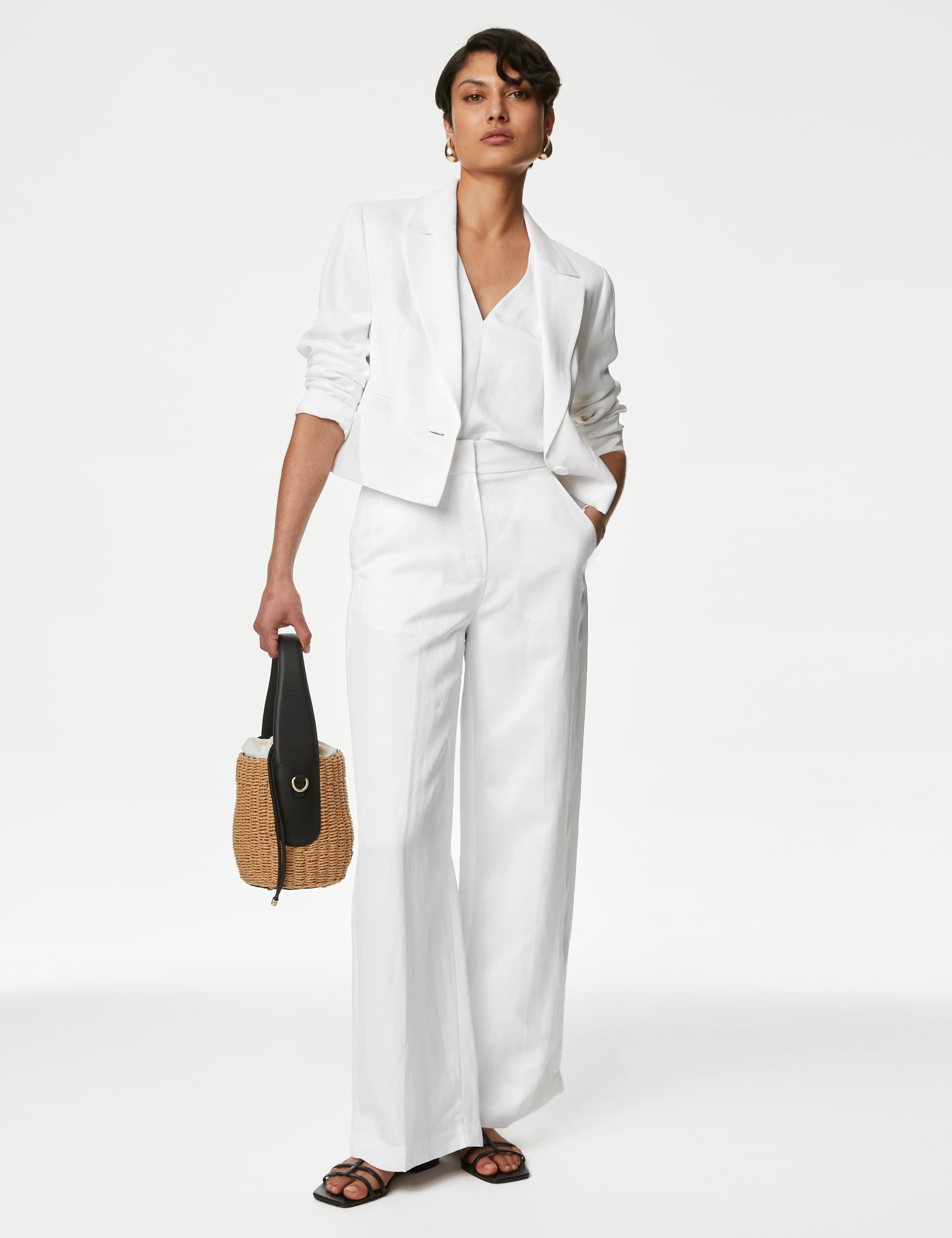 Autograph Women's Linen Blend Pleat Front Wide Leg Trousers