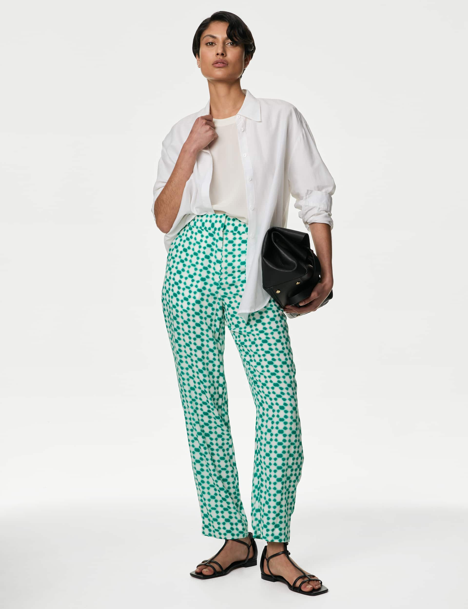 Autograph Women's Cupro Rich Printed Straight Leg Trousers - 24 - Green Mix, Green Mix