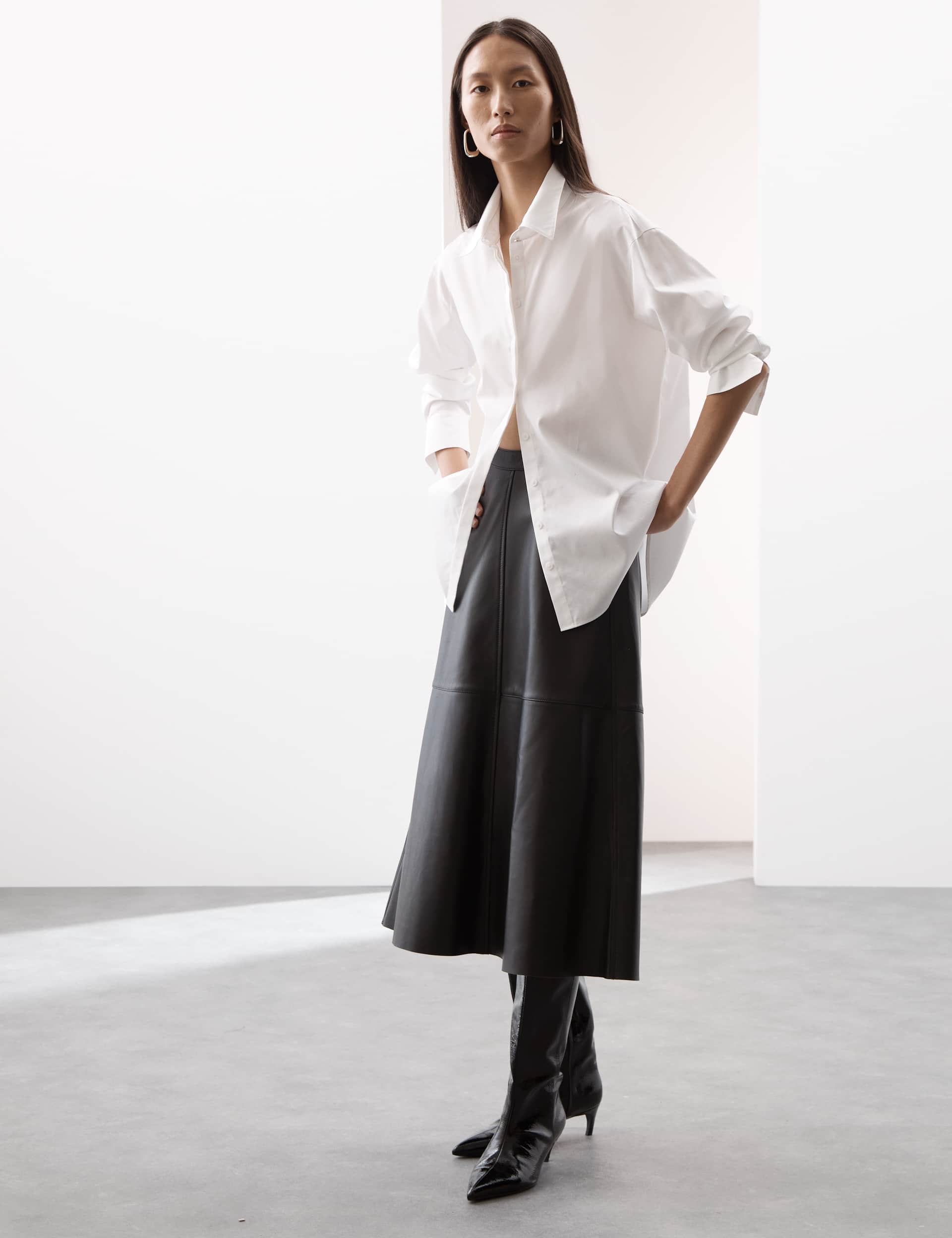 Autograph Women's Leather Midi A-Line Skirt