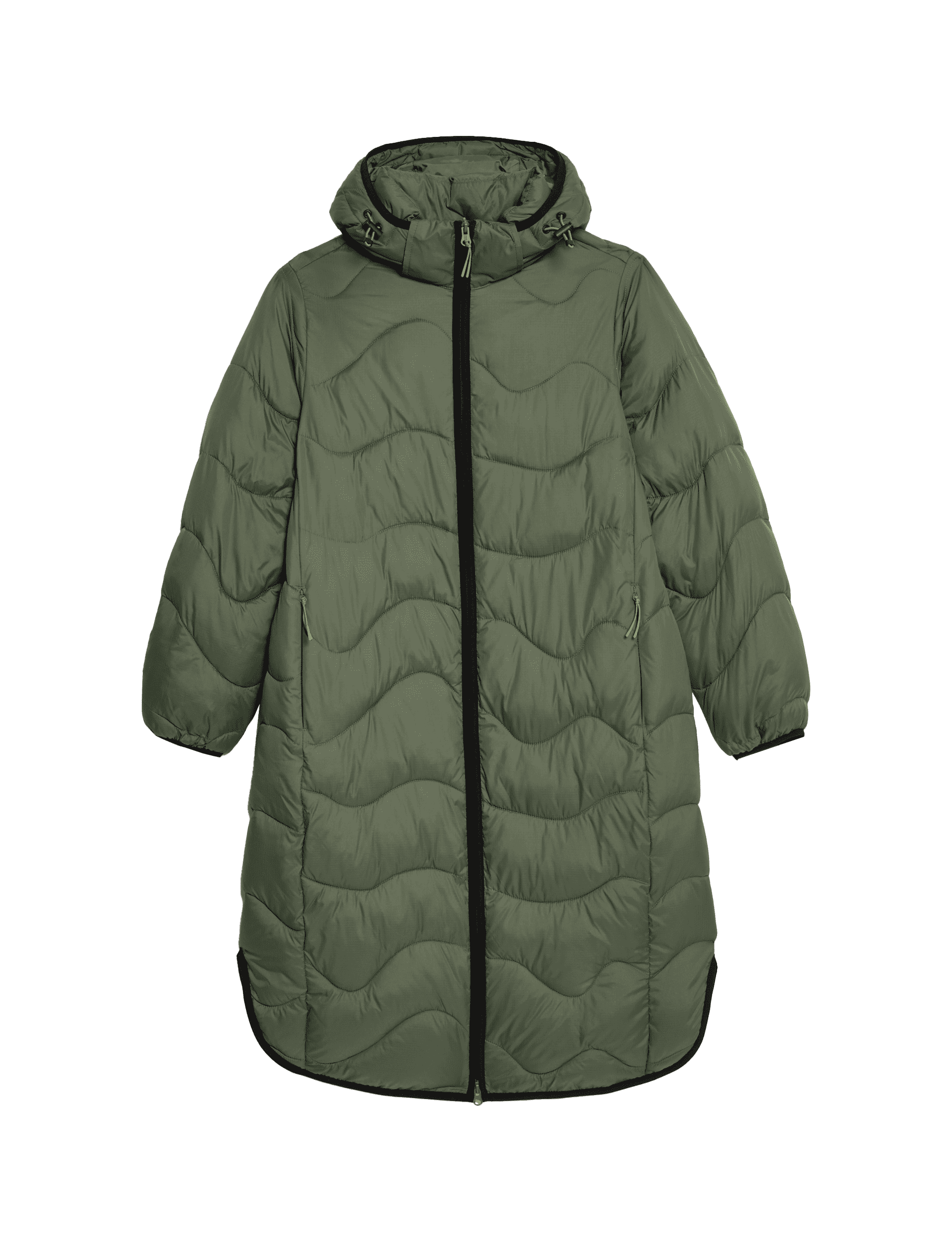 Goodmove Women's Stormwear Quilted Hooded Longline Puffer Coat - 14 - Dark Khaki, Black,Dark Khaki