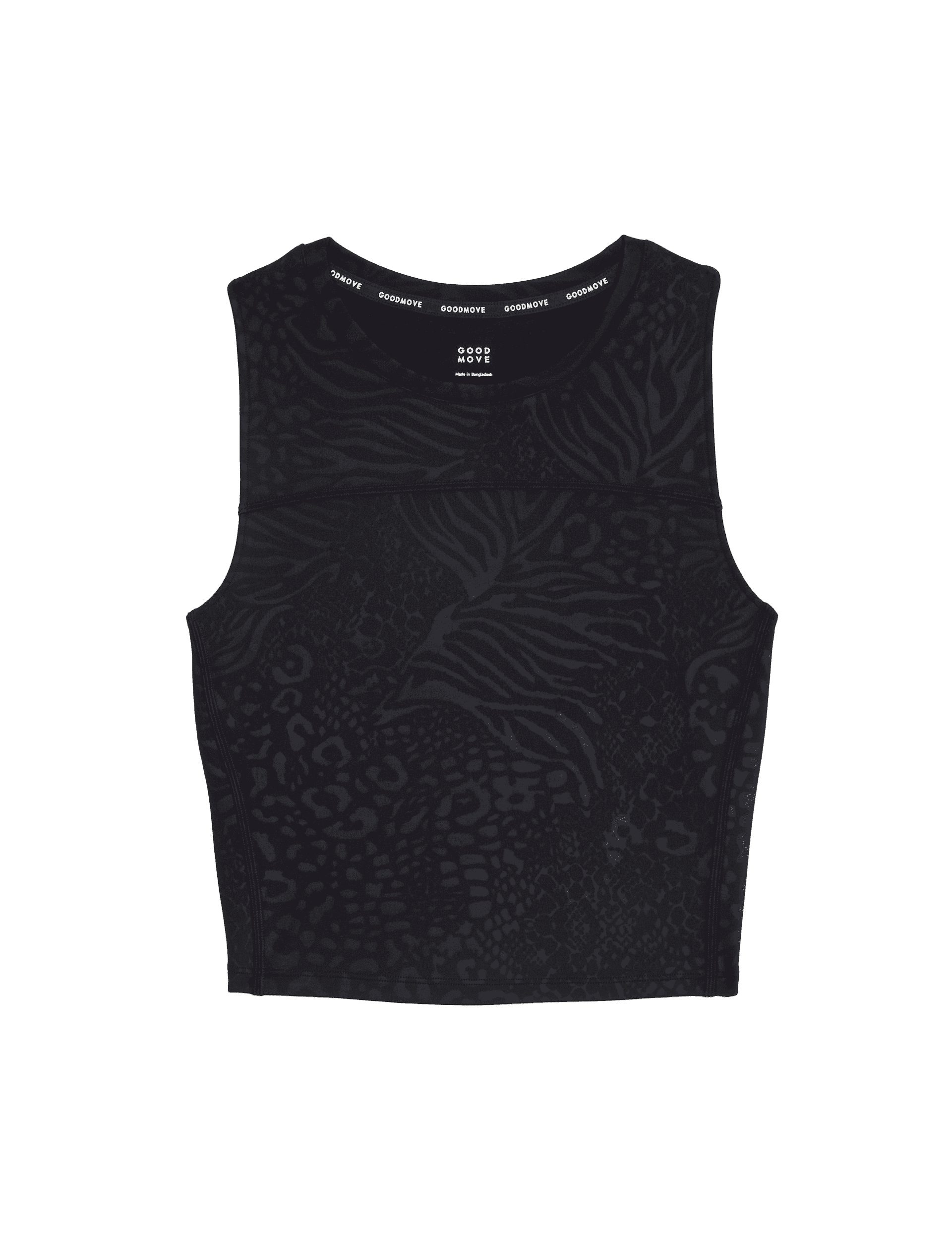 Goodmove Women's Embossed Racer Back Fitted Crop Vest Top - 14 - Black/Black, Black/Black