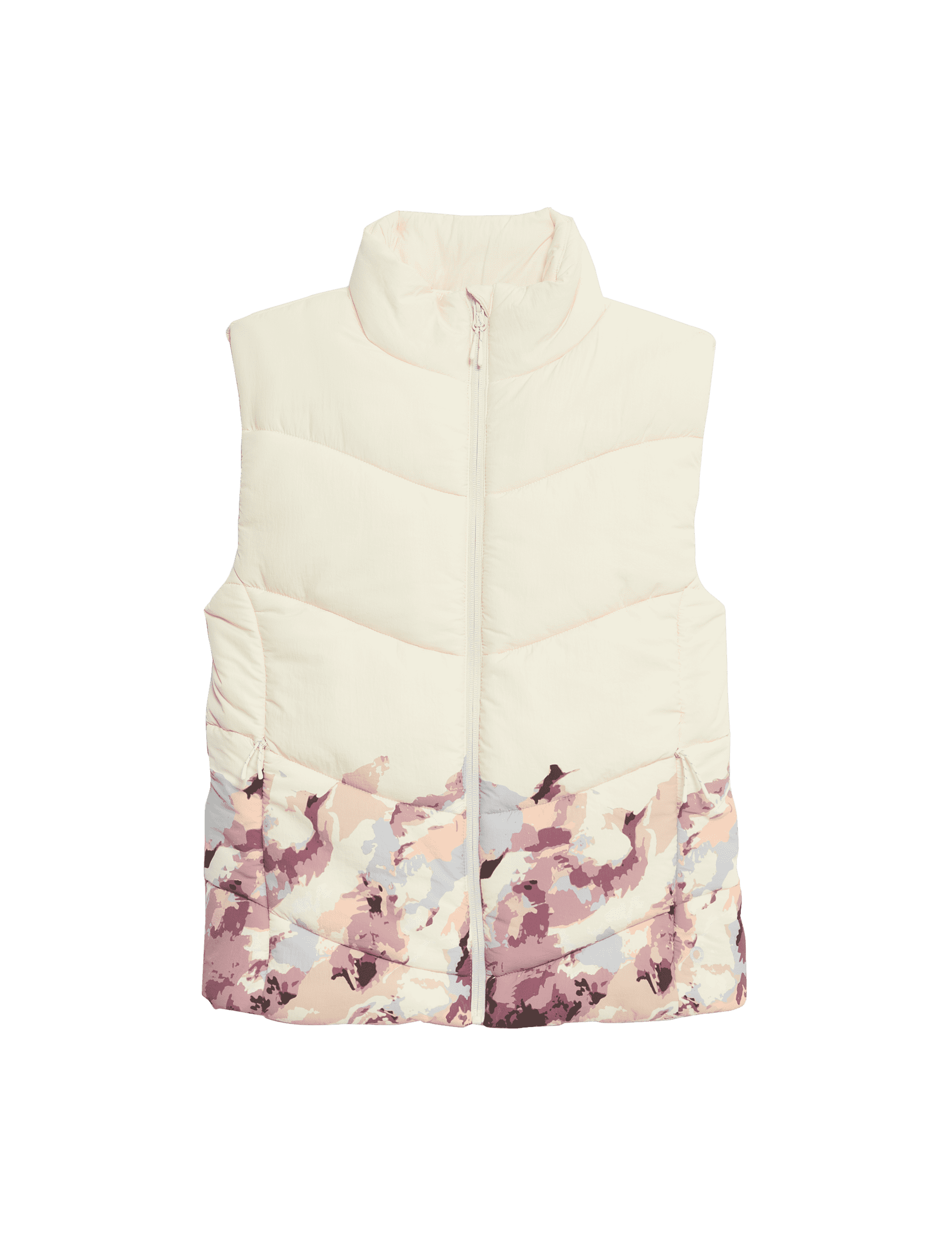 Goodmove Women's Quilted Printed Funnel Neck Gilet - 12 - Ivory Mix, Ivory Mix