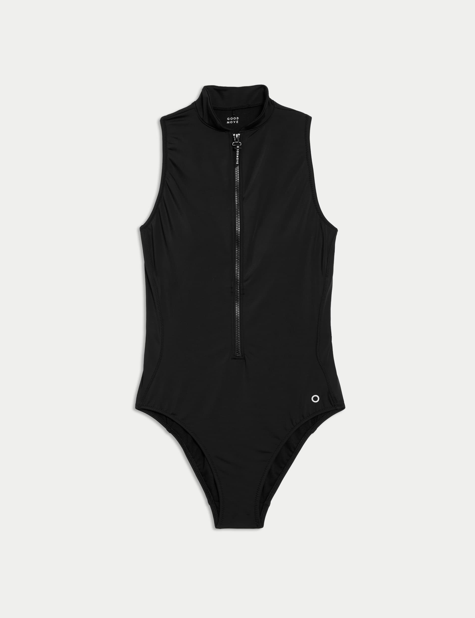 Goodmove Women's Padded Zip Up High Neck Swimsuit - 14 - Black, Black