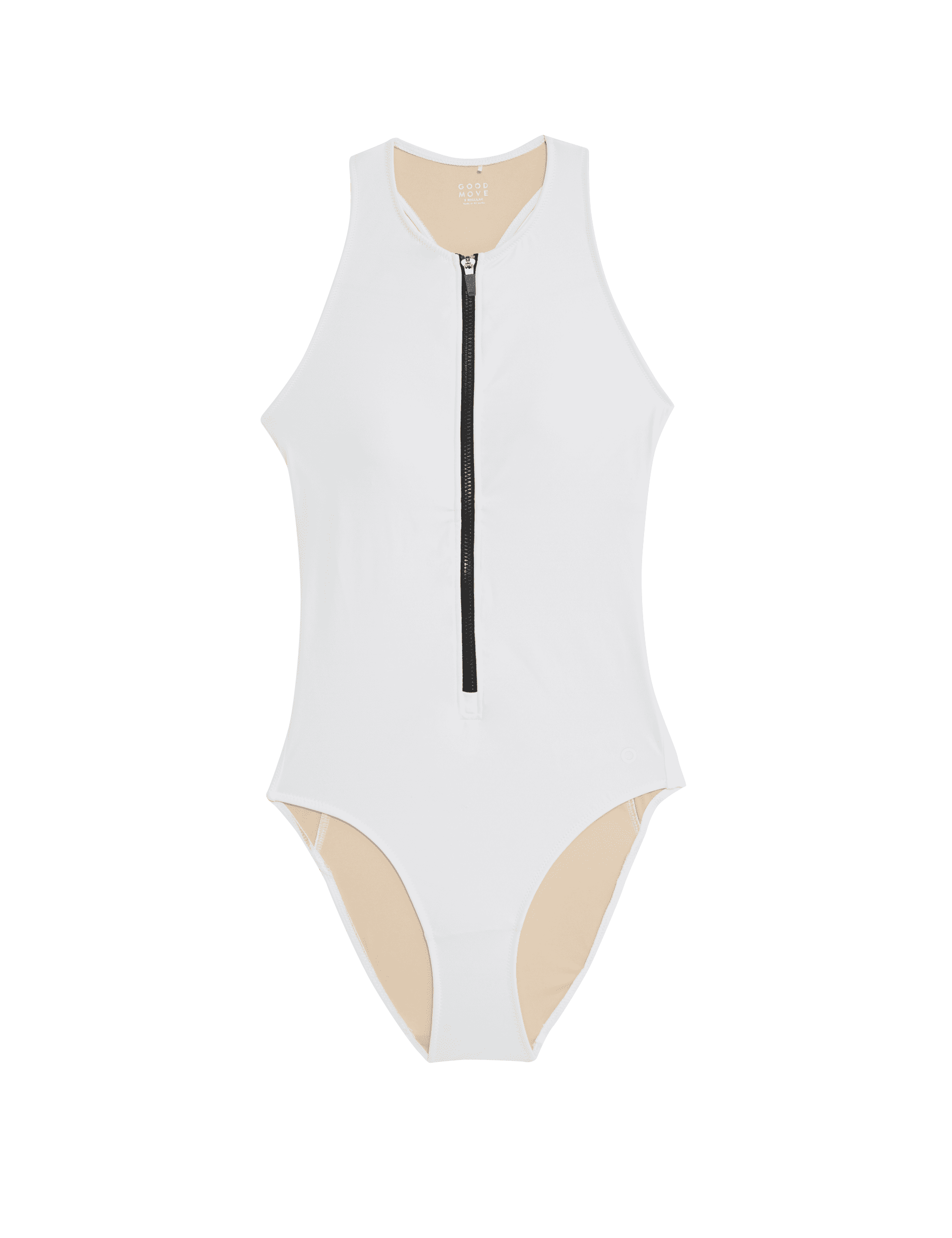 Goodmove Women's Tummy Control Padded Zip Up Swimsuit - 14REG - White, White,Indigo