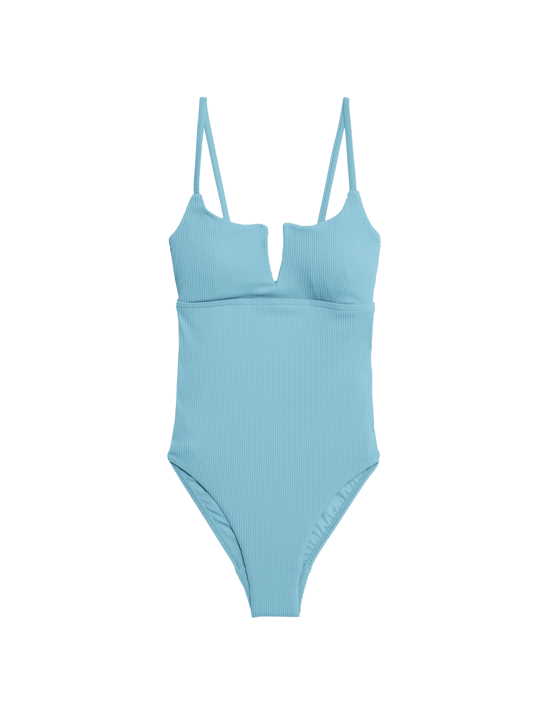 M&S Collection Women's 360 Tummy Control Ribbed V-Front Swimsuit - 14 - Spa Blue, Marmalade,Spa Blue