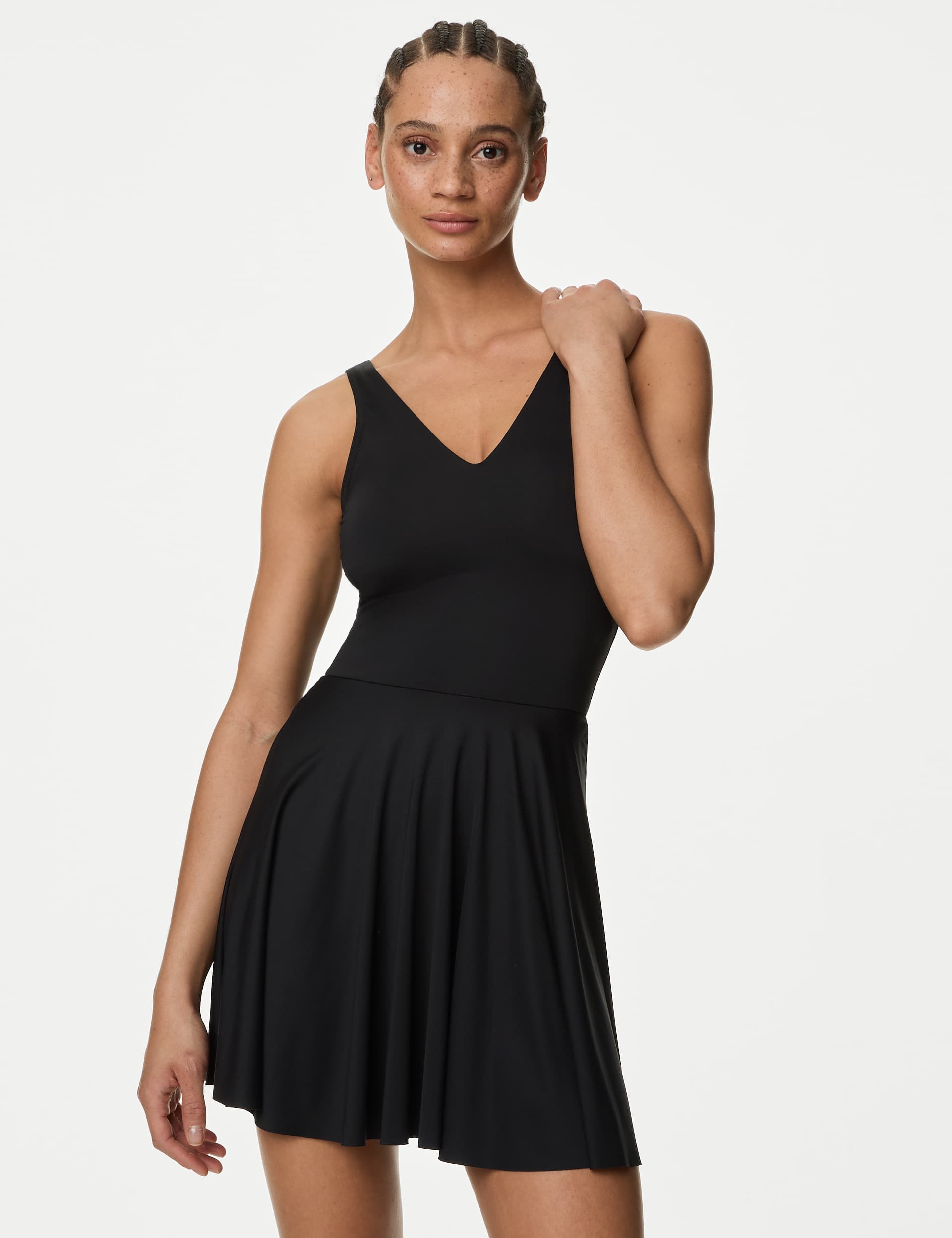 M&S Women's Padded V-Neck Swim Dress - 12 - Black, Black