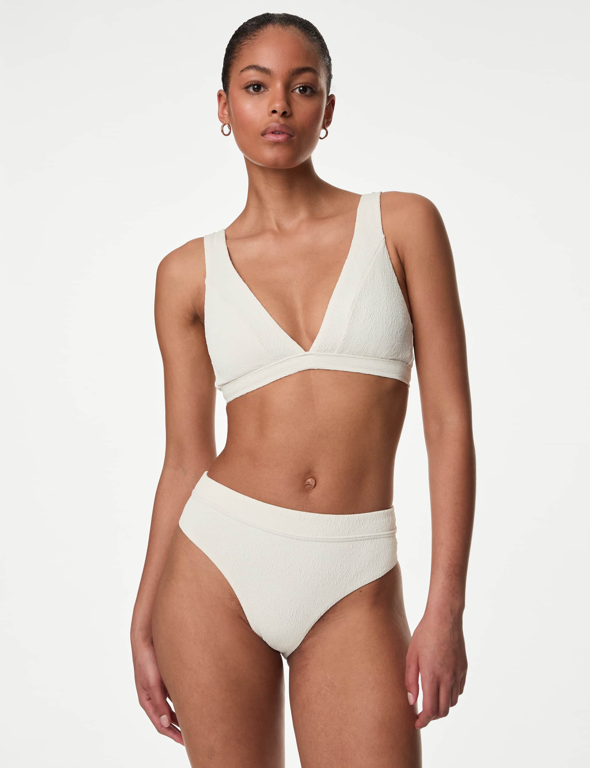 M&S Women's Textured High Waisted High Leg Bikini Bottoms