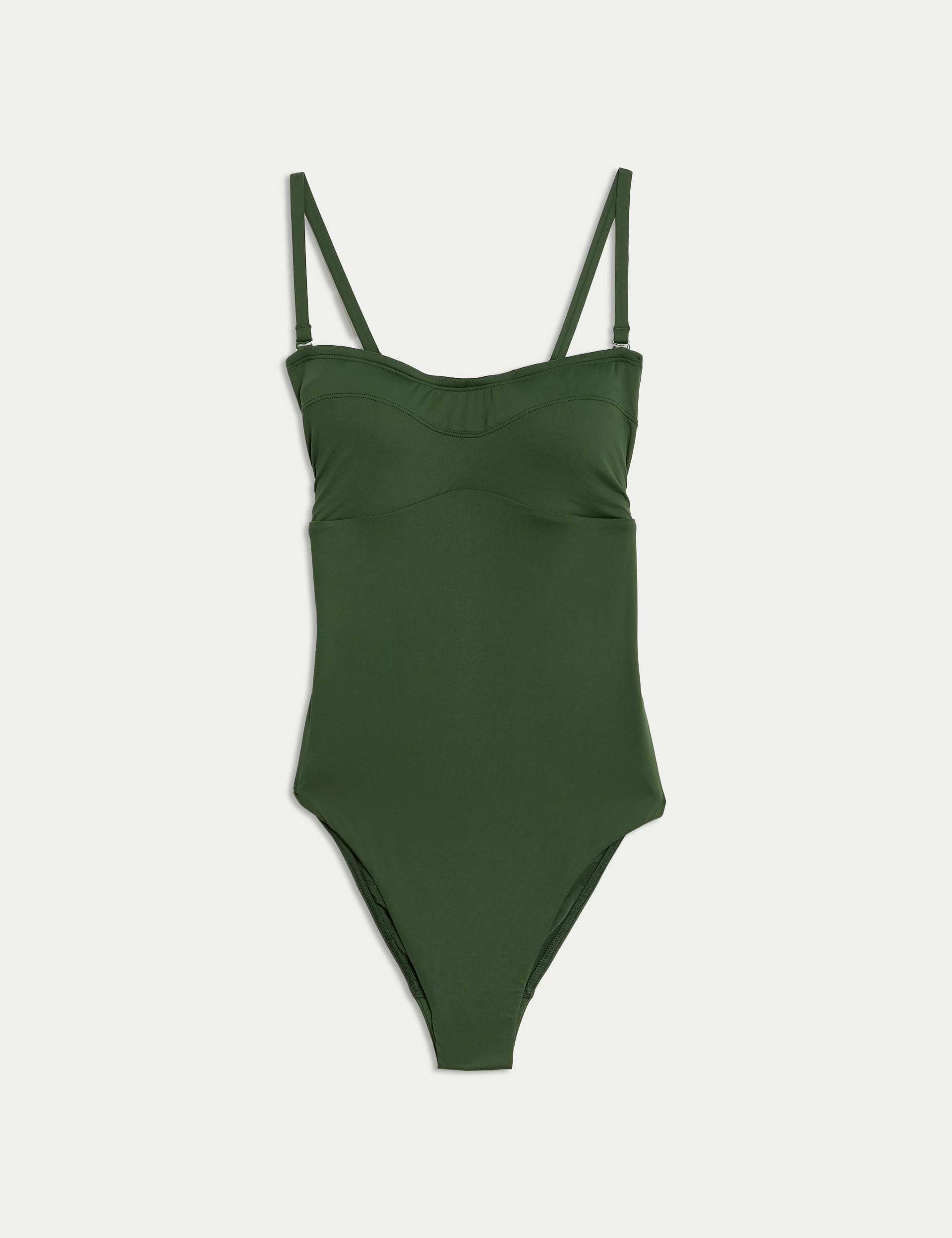 M&S Collection Women's Tummy Control Padded Bandeau Swimsuit - 16REG - Green, Green,Dark Blue