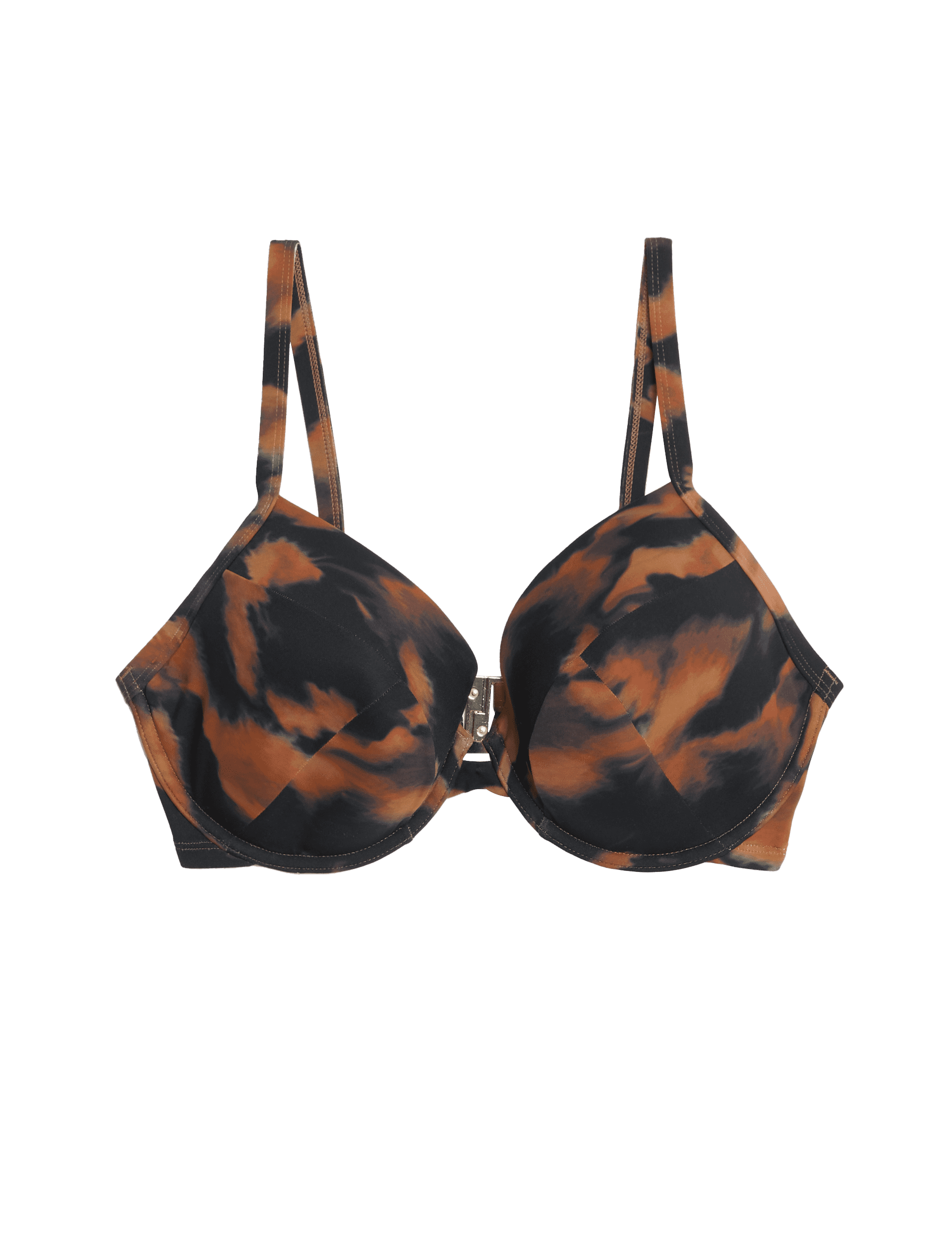 M&S Collection Women's Printed Wired Plunge V-Neck Bikini Top D-G - 34DD - Dark Brown Mix, Dark Brow