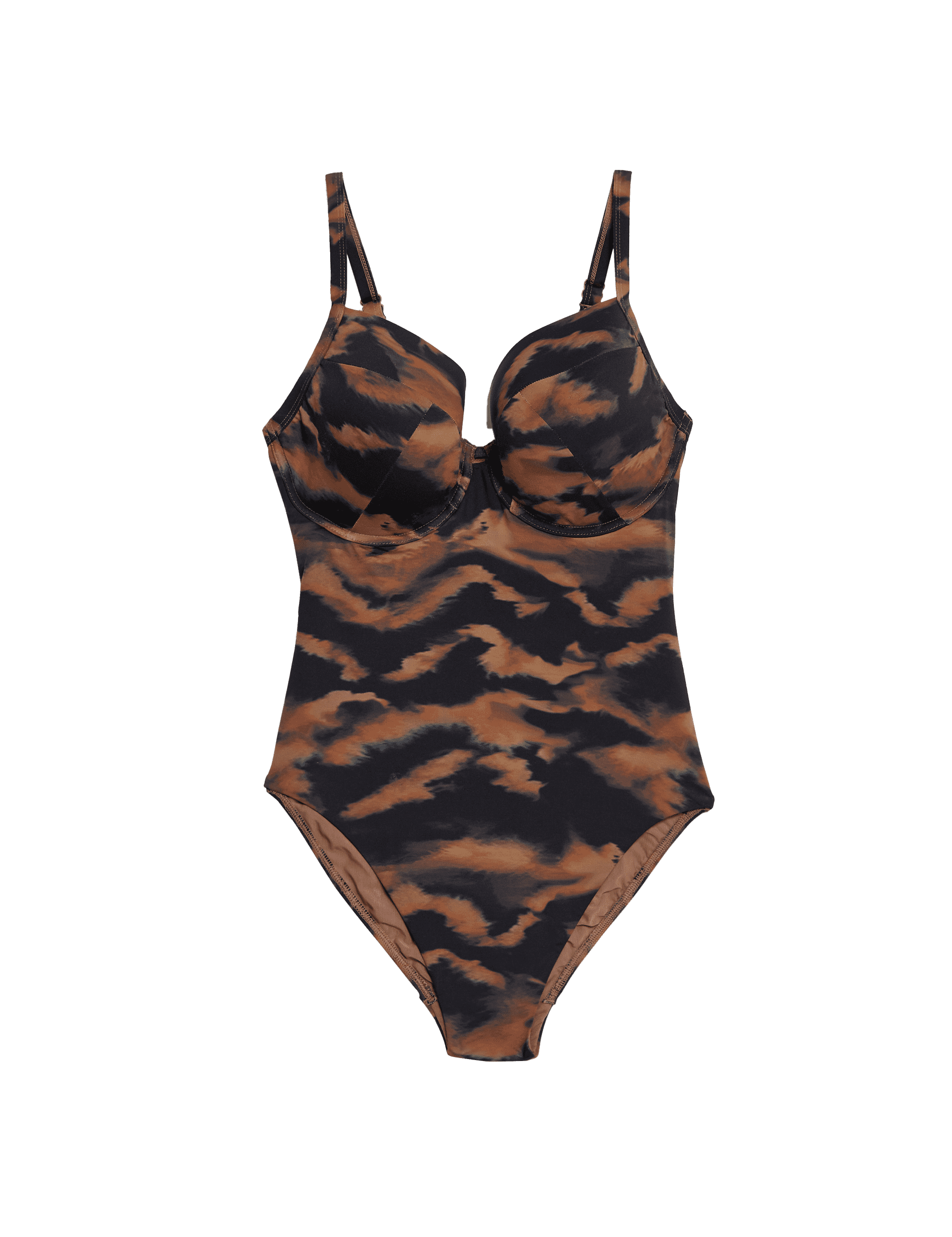 M&S Collection Women's Printed Wired V-Neck Plunge Swimsuit - 36E - Dark Brown Mix, Dark Brown Mix