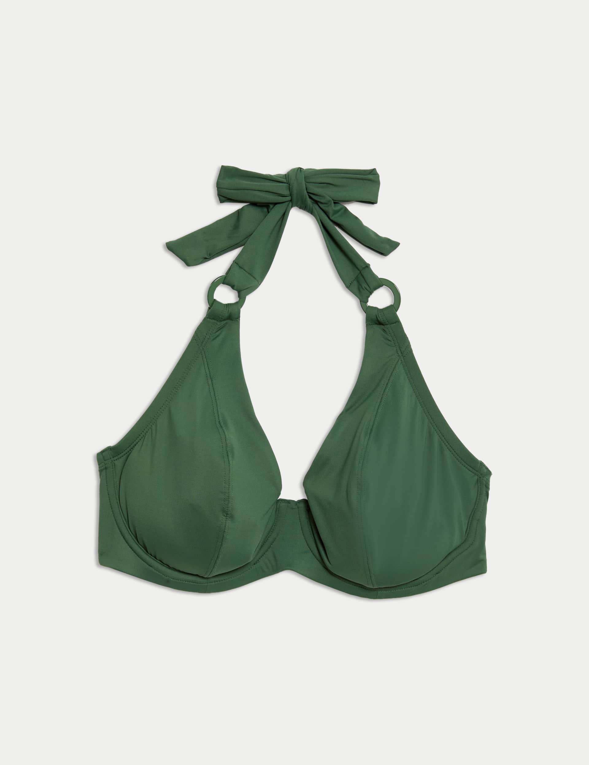 M&S Women's Wired Plunge Halterneck Bikini Top - 38F - Green, Green