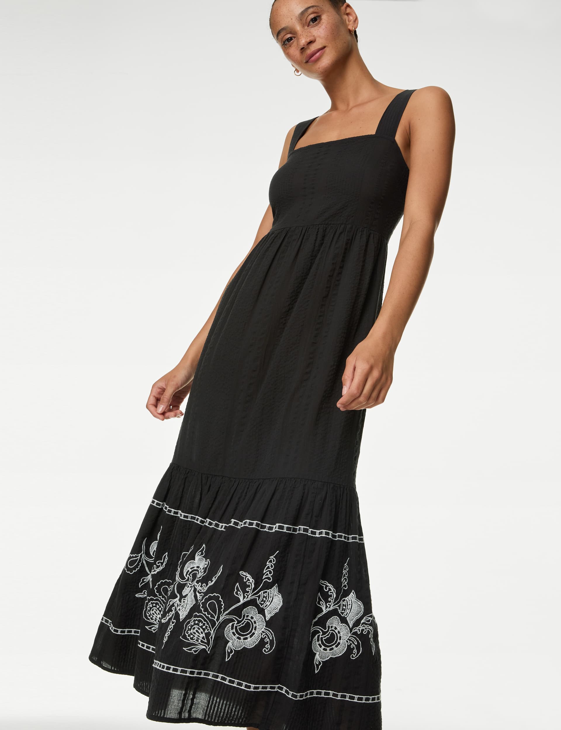 M&S Women's Pure Cotton Embroidered Midaxi Beach Dress - 24 - Black Mix, Black Mix