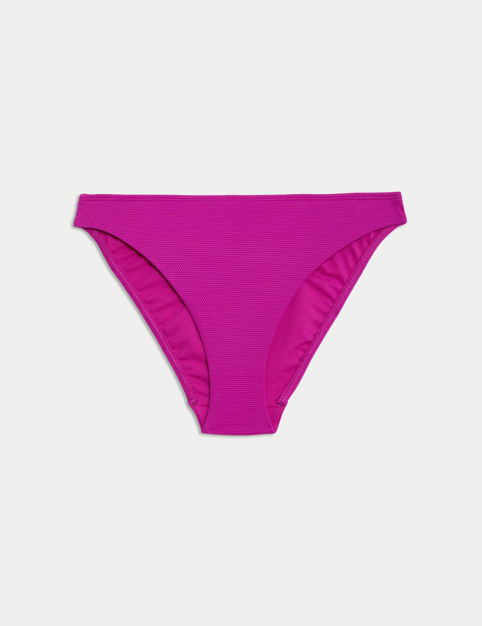 M&S Women's Textured High Leg Bikini Bottoms - 12 - Fuchsia, Fuchsia