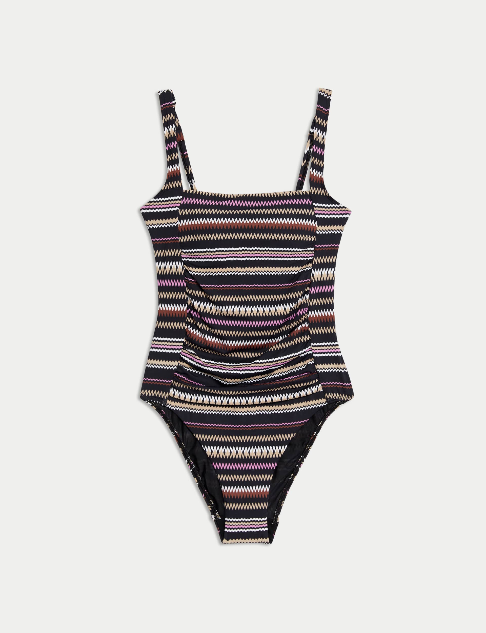 M&S Women's Tummy Control Printed Padded Swimsuit - 14REG - Black Mix, Black Mix