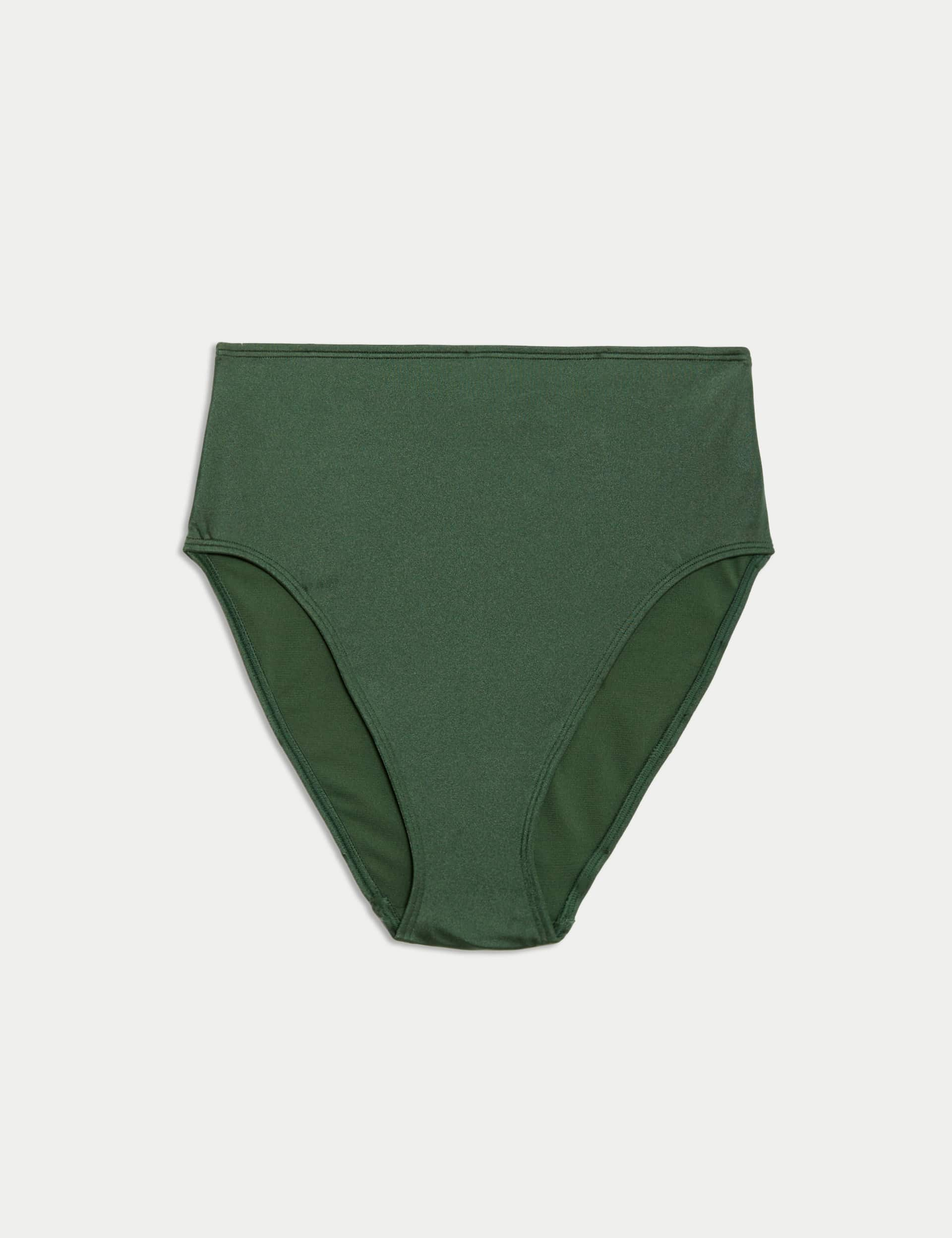 M&S Women's Tummy Control High Waisted Bikini Bottoms - 12 - Green, Green