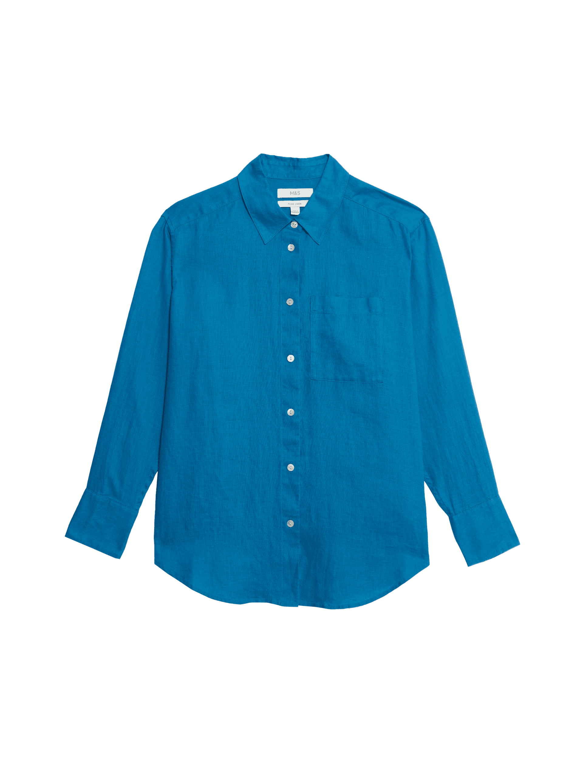 M&S Collection Women's Pure Linen Oversized Girlfriend Style Shirt - 14 - Kingfisher, White,Marmalad