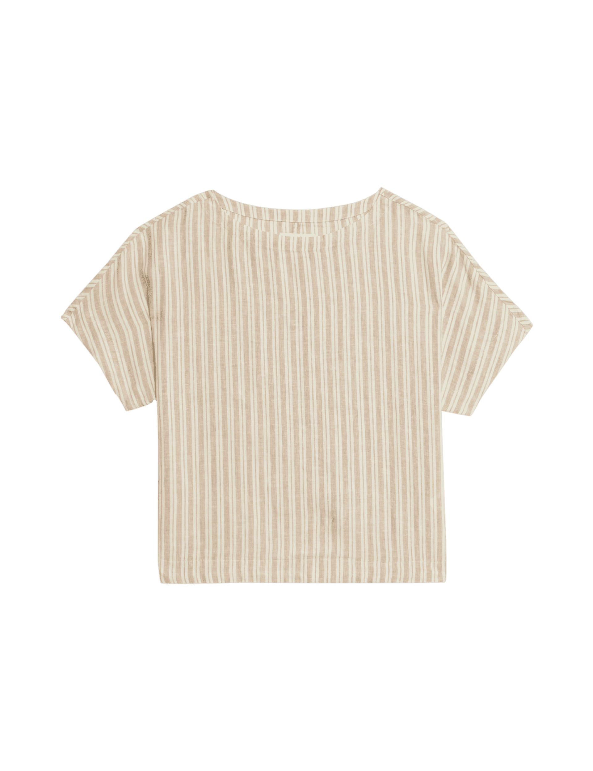 M&S Collection Women's Pure Linen Striped Relaxed T-Shirt - 14 - Natural Beige, Natural Beige