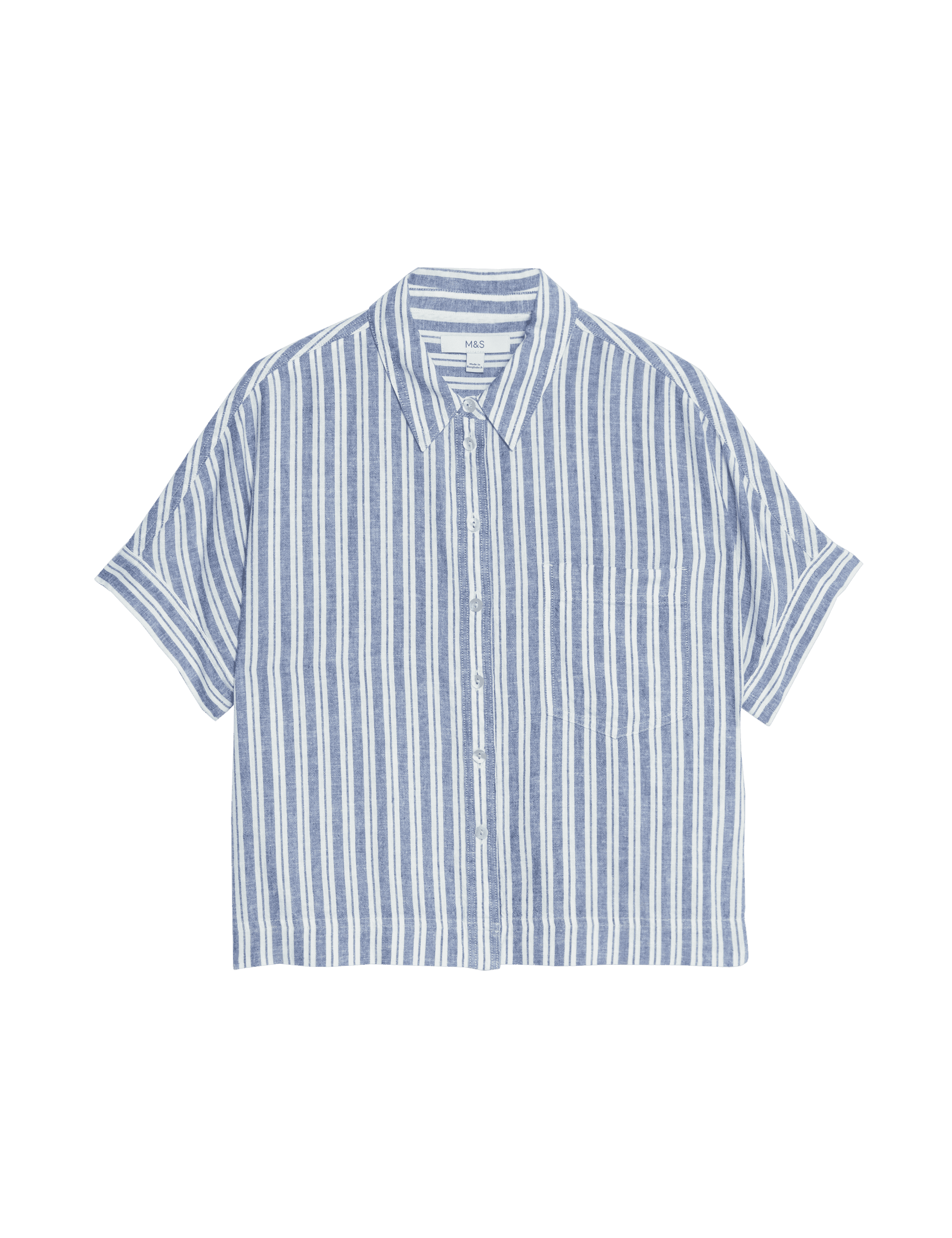 M&S Collection Women's Linen Rich Striped Relaxed Shirt - 12 - Blue Mix, Blue Mix