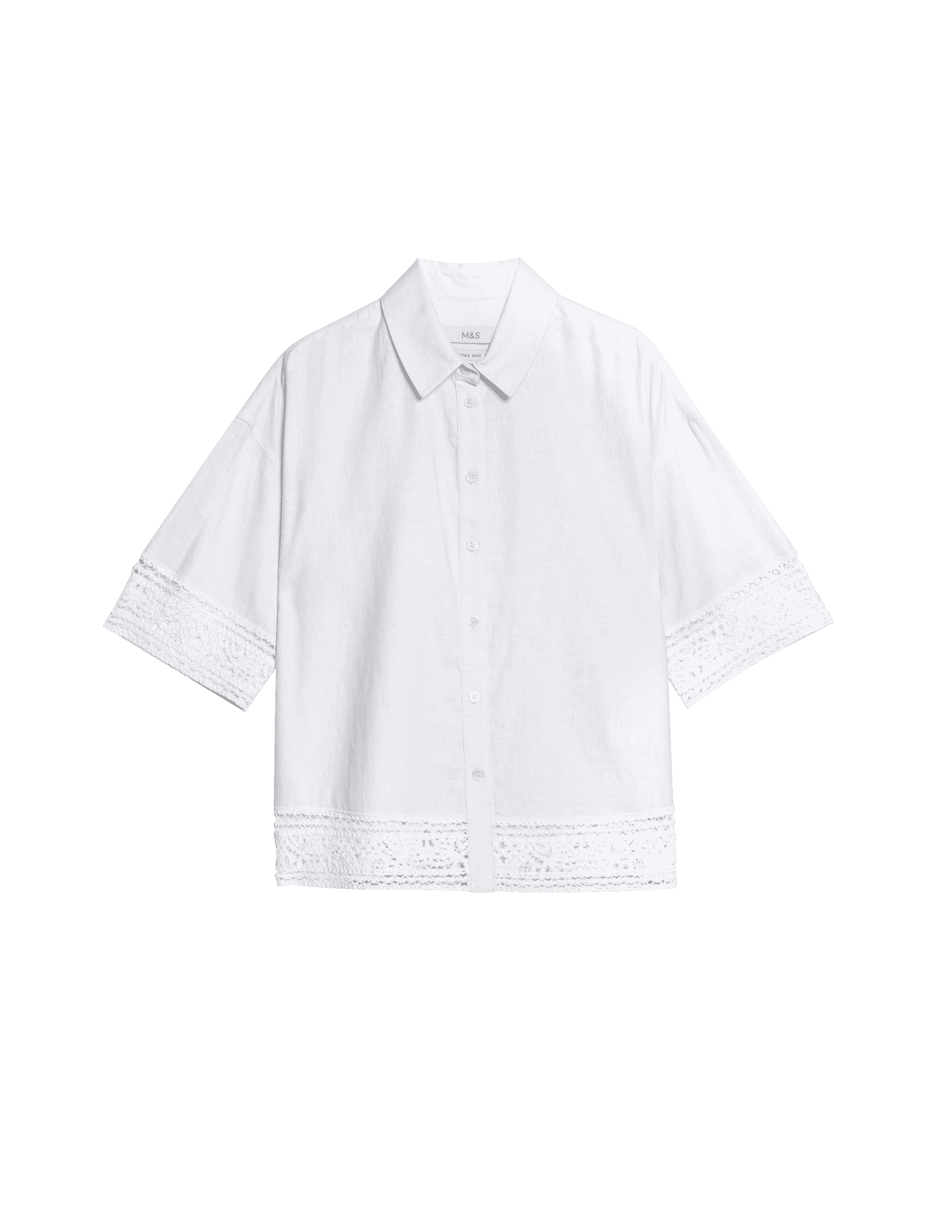 M&S Collection Women's Linen Rich Crochet Collared Shirt - 12 - White, White