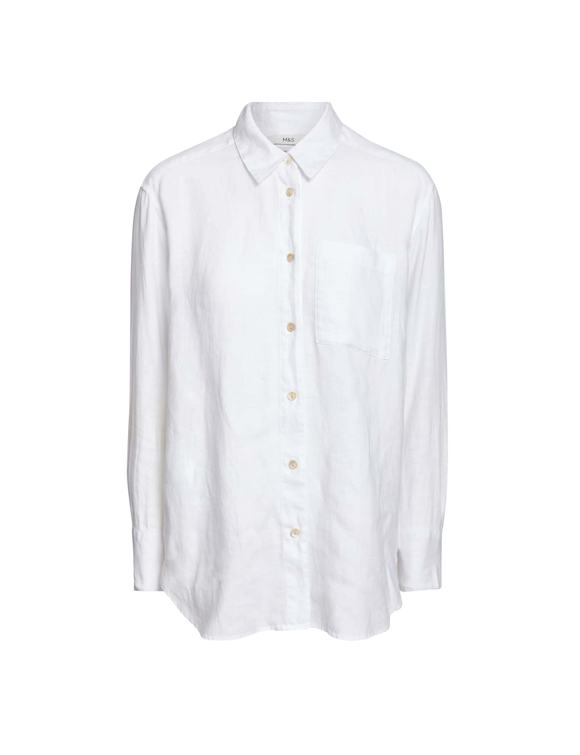 M&S Collection Women's Pure Linen Relaxed Shirt - 14 - White, White