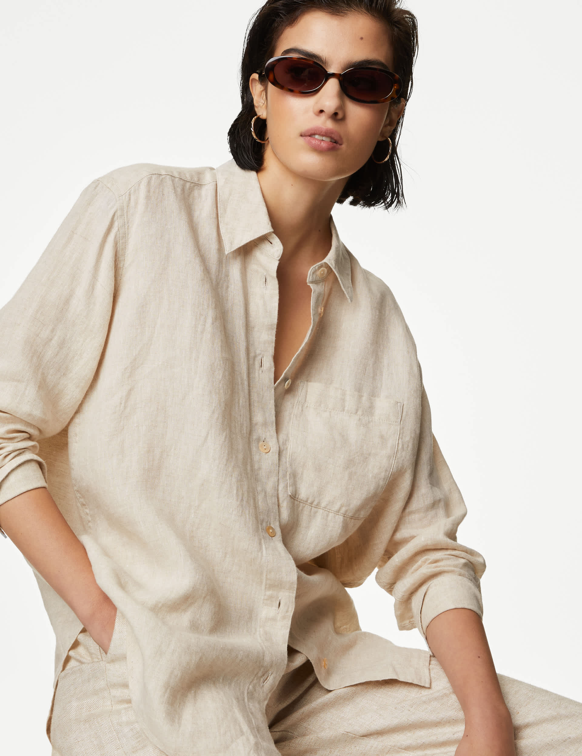 M&S Women's Pure Linen Collared Relaxed Shirt