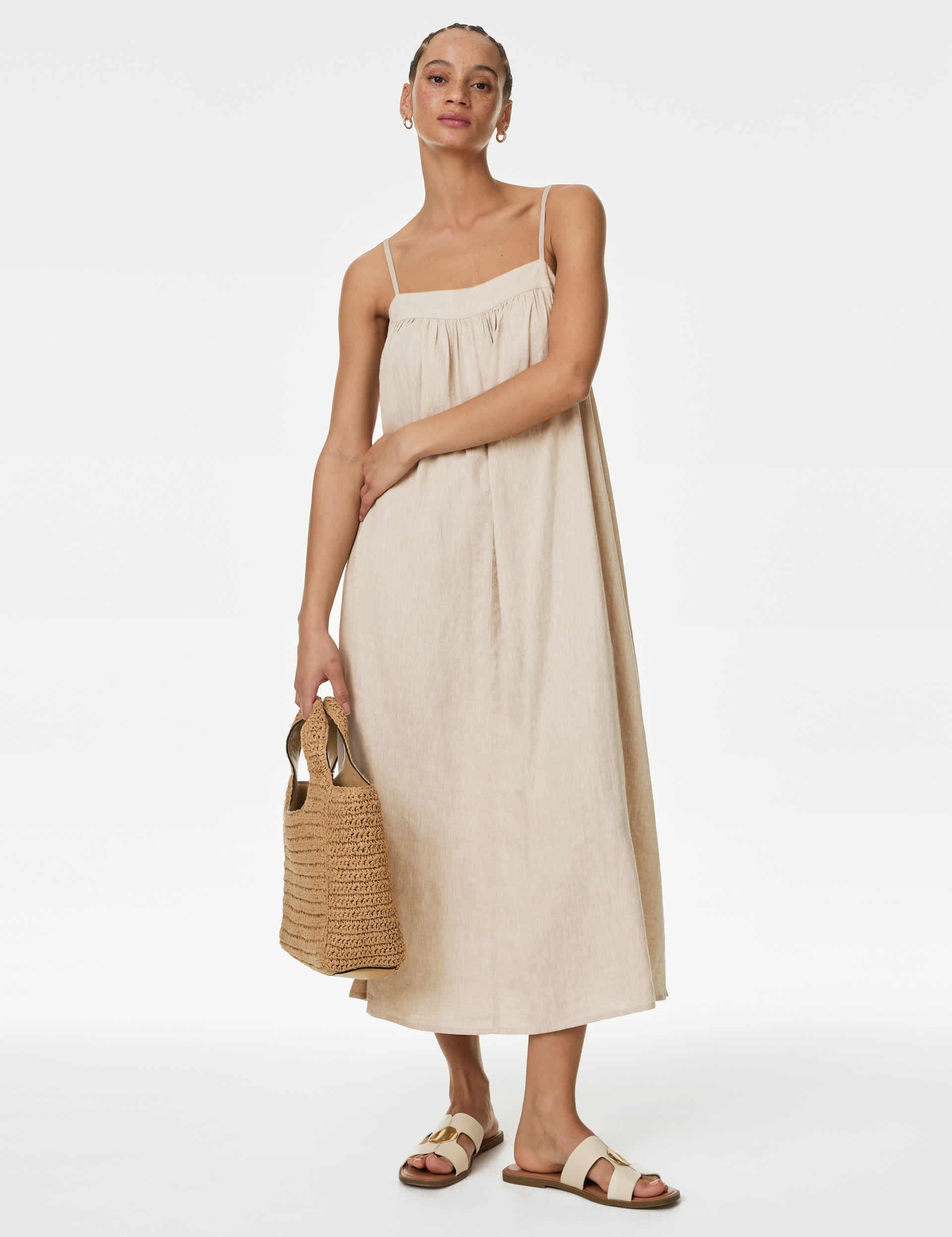 M&S Women's Linen Rich Cami Midi Dress