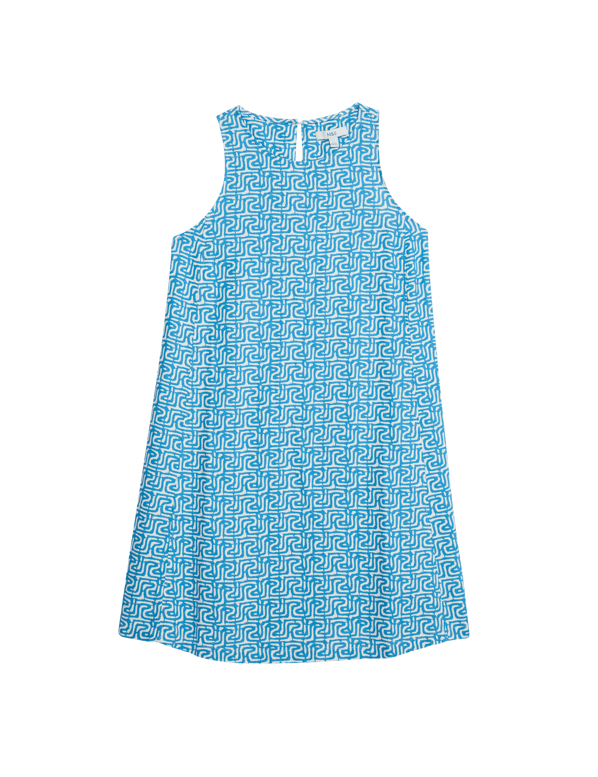 M&S Collection Women's Linen Rich Printed Mini Shift Dress - 14REG - Kingfisher, Kingfisher