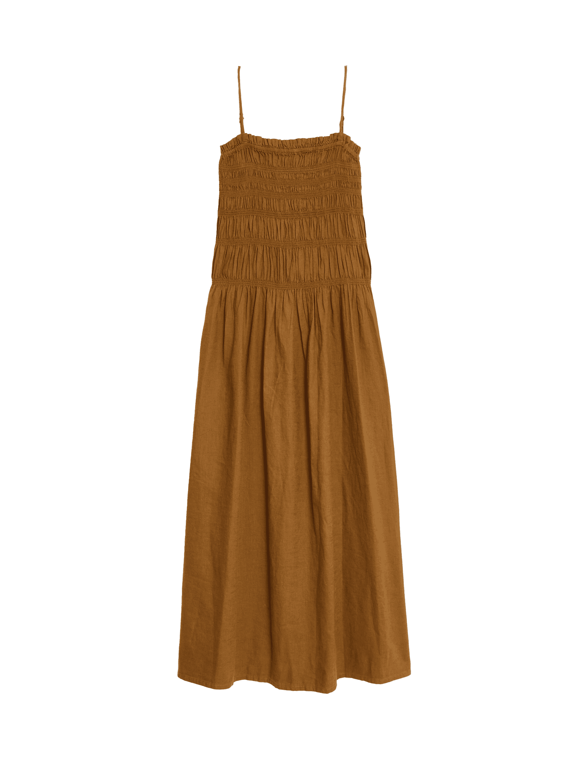 M&S Collection Women's Linen Rich Square Neck Midi Slip Dress - 12REG - Copper Tan, Copper Tan