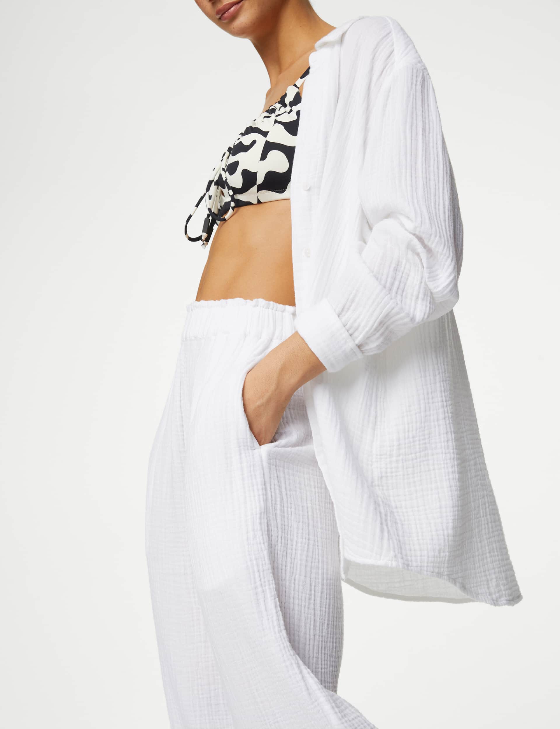 M&S Women's Pure Cotton Elasticated Waist Relaxed Trousers