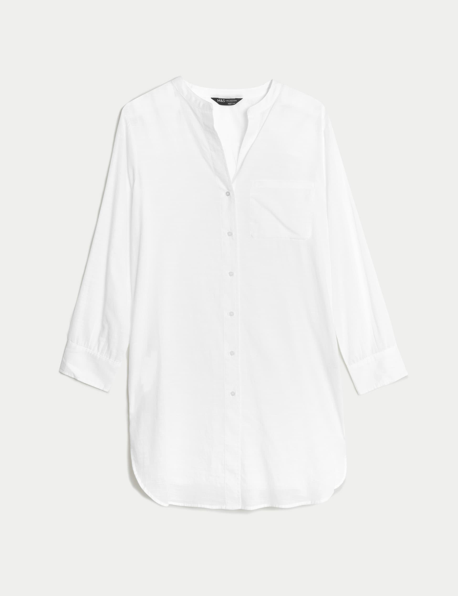 M&S Collection Women's Pure Cotton Round Neck Longline Beach Shirt - M - White, White